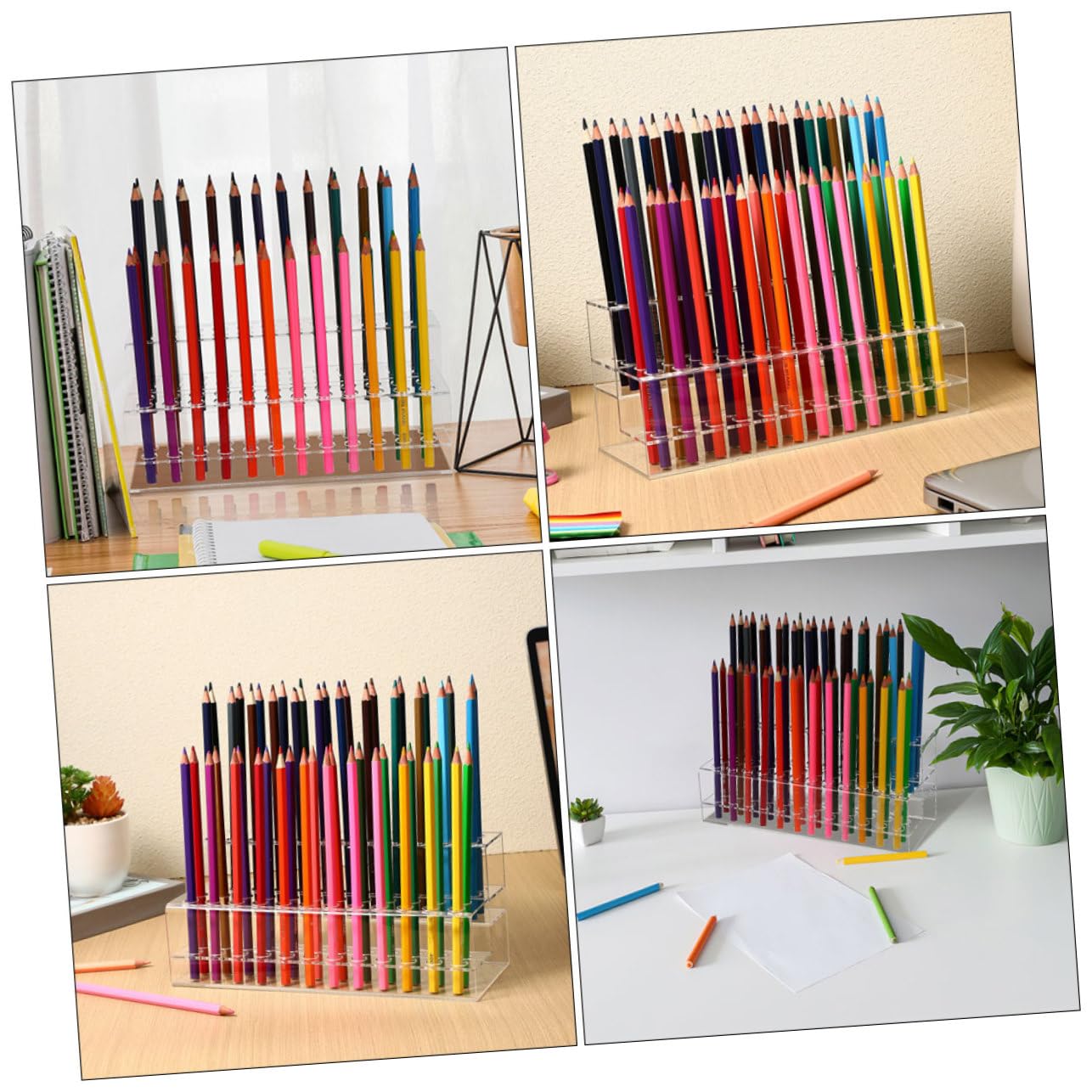 Zerodeko 2pezzi Espositore per Penne in Acrilico Portapenne da Organizzatore per Matite e Pennelli Adatto per Casa e Ufficio Design Stabile e Trasparente
