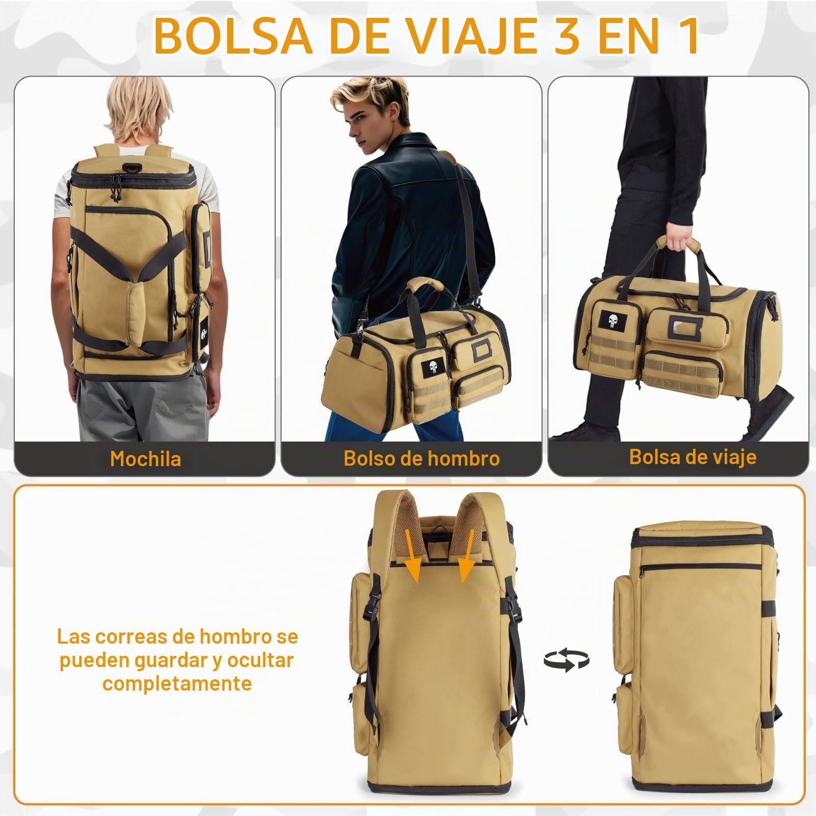 Bolsa Gimnasio Expandible Hombre,Lona Táctica Deportiva Viajes