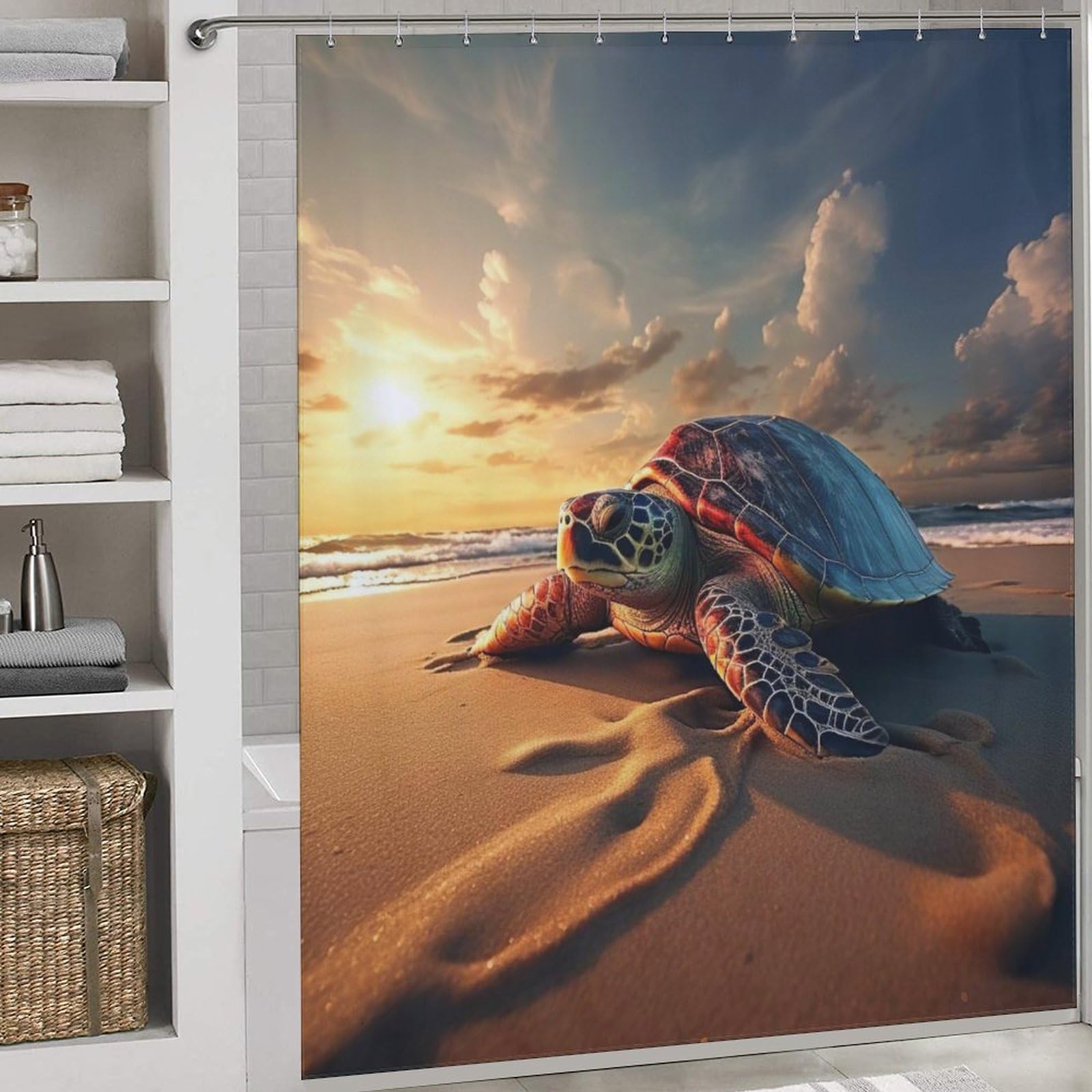 Rideau de douche imperméable anti-éclaboussures imprimé tortue de mer