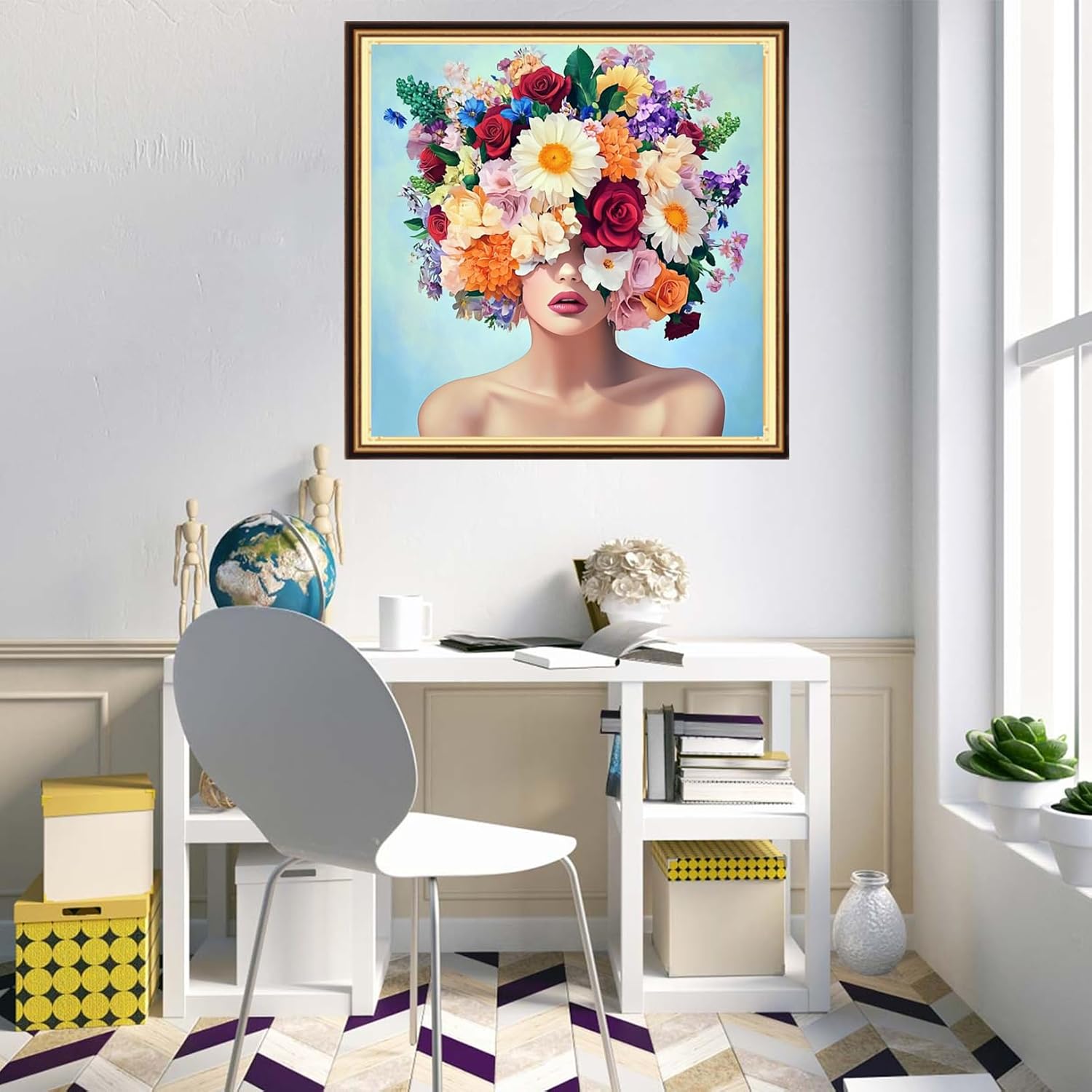 Redxing Counted Cross Stitch Kit for Beginners,Unprinted Needlepoint Kits for Beginners Cross Stitching Embroidery Kit 11CT Stitches kit-Abstract Floral Maiden image 2