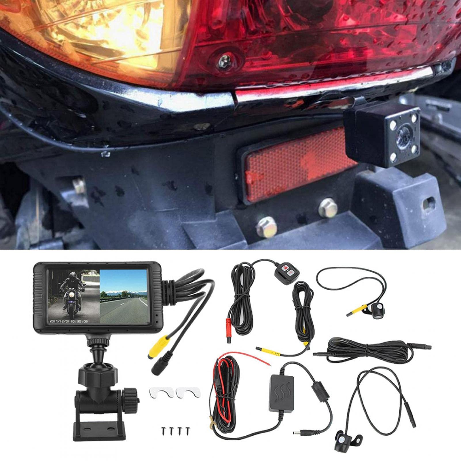 Rejestratory jazdy, kamera motocyklowa, kamera samochodowa, obudowa ze stopu cynku 1080P HD 3-calowy uniwersalny motocyklowy podwójny obiektyw Rejestrator jazdy Monitor ruchu odpowiedni dla większości