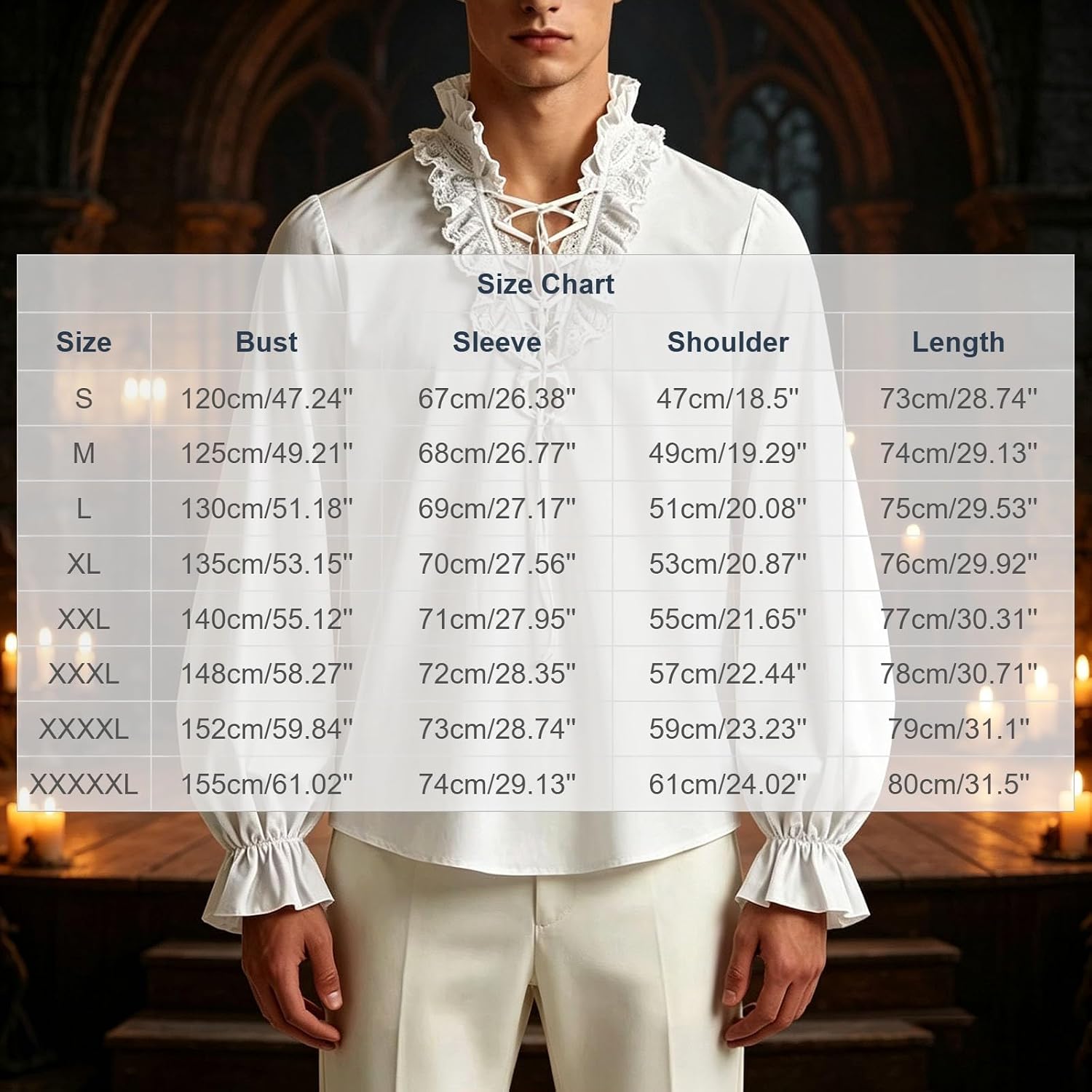 Mens Renaissance Shirts Ruffled Collar Puff Sleeve Cosplay Blouses
