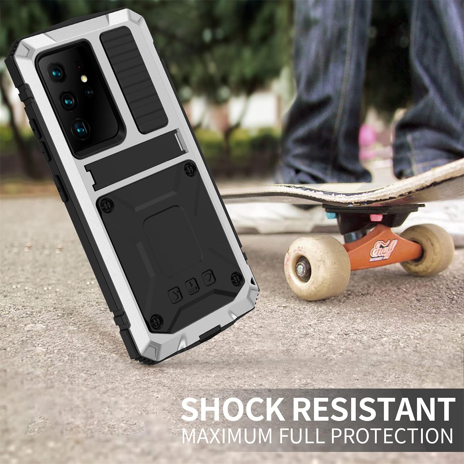 Etui z podpórką do Samsung Galaxy S25 Ultra/S25 Plus/S25, wytrzymała osłona ekranu, kompleksowa obudowa, odporna na wstrząsy metalowa obudowa, srebrna, S25