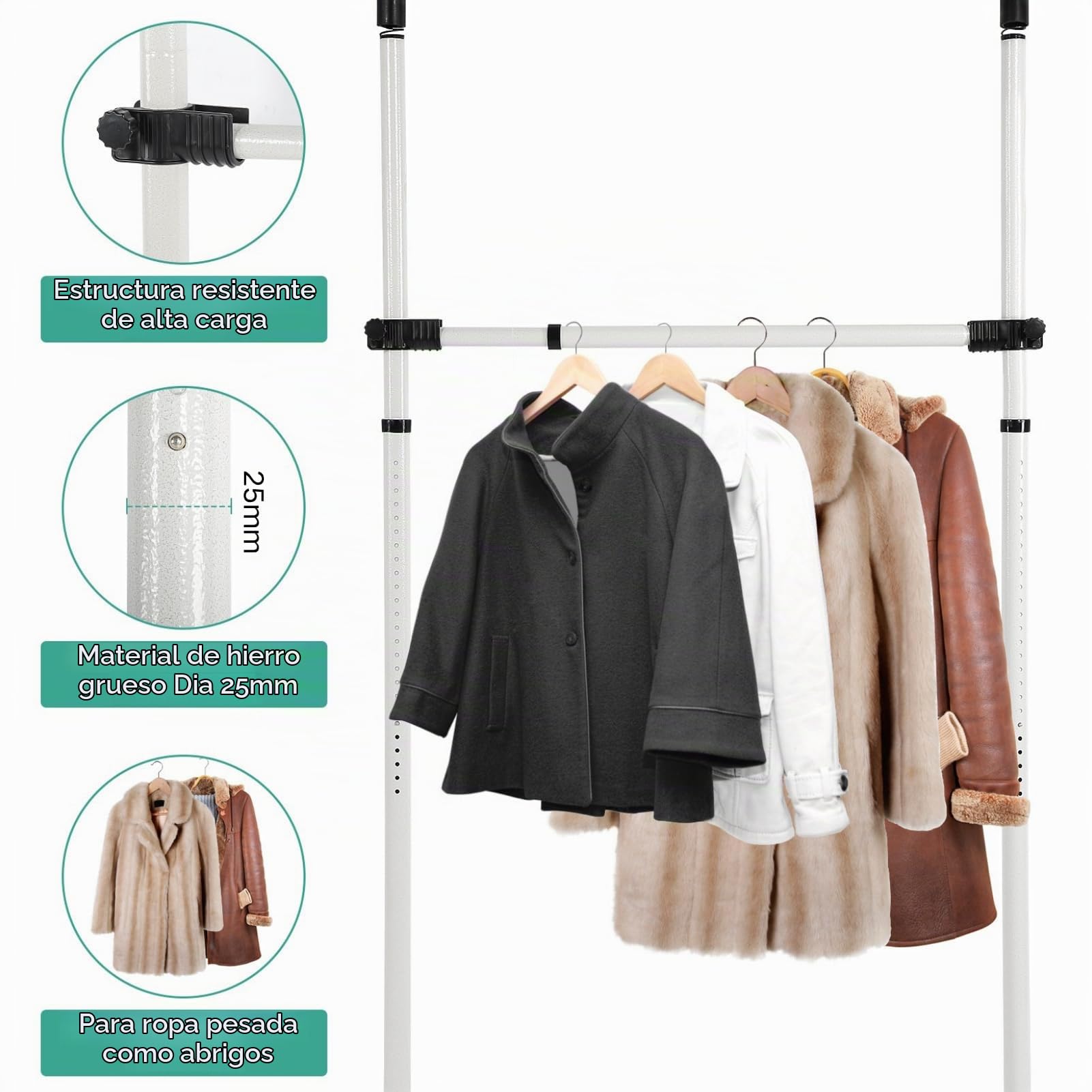 Greensen Perchero Telescopico Cabina Armadio Extensible con 2 Ganchos, 4 Barras y 3 Postes Perchero de Ropa Telescopico Carril de Ropa (153-272) x (281-329) cm