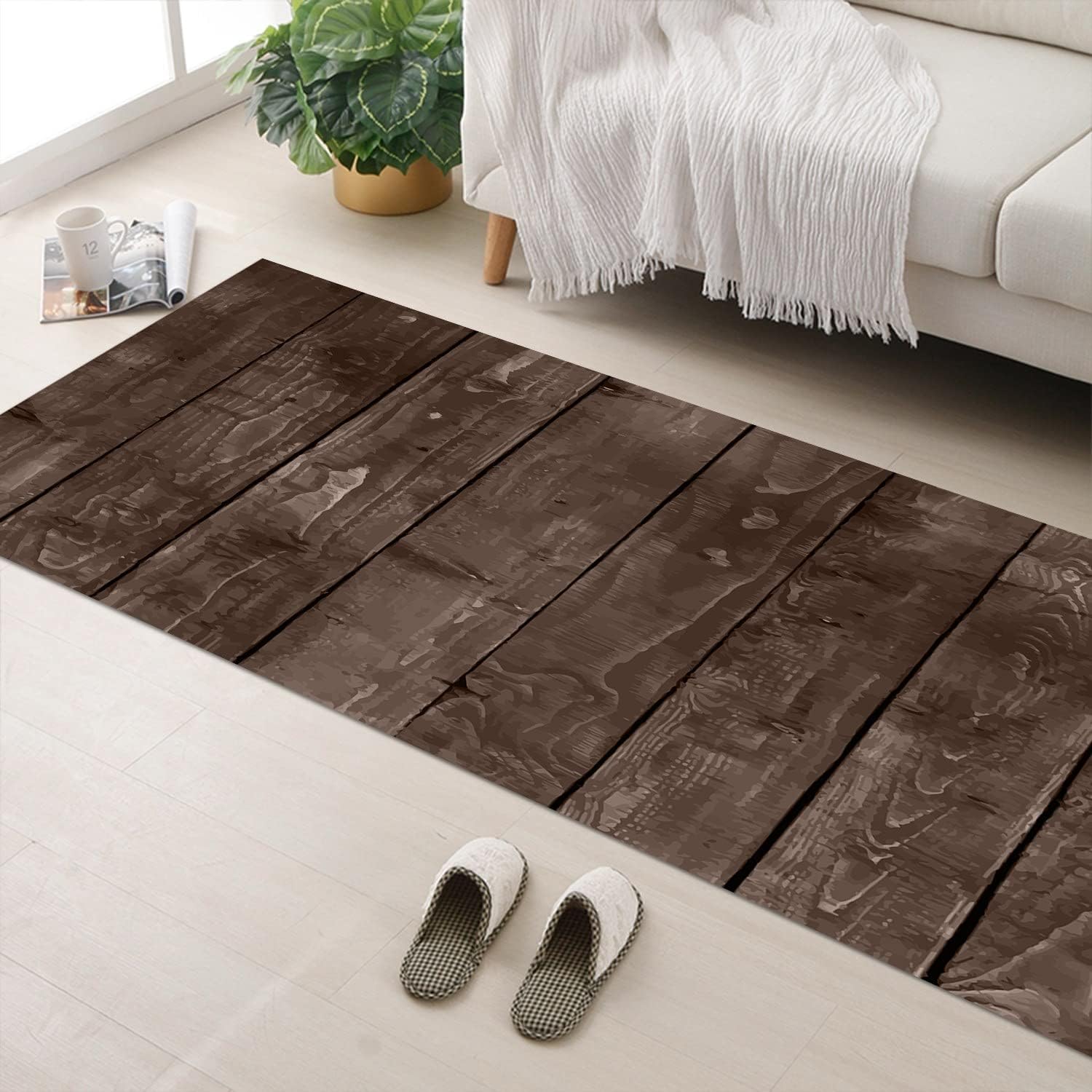 GUBIYU Rustic Brown Wood Grain Bathroom Rugs Mats Soft Non