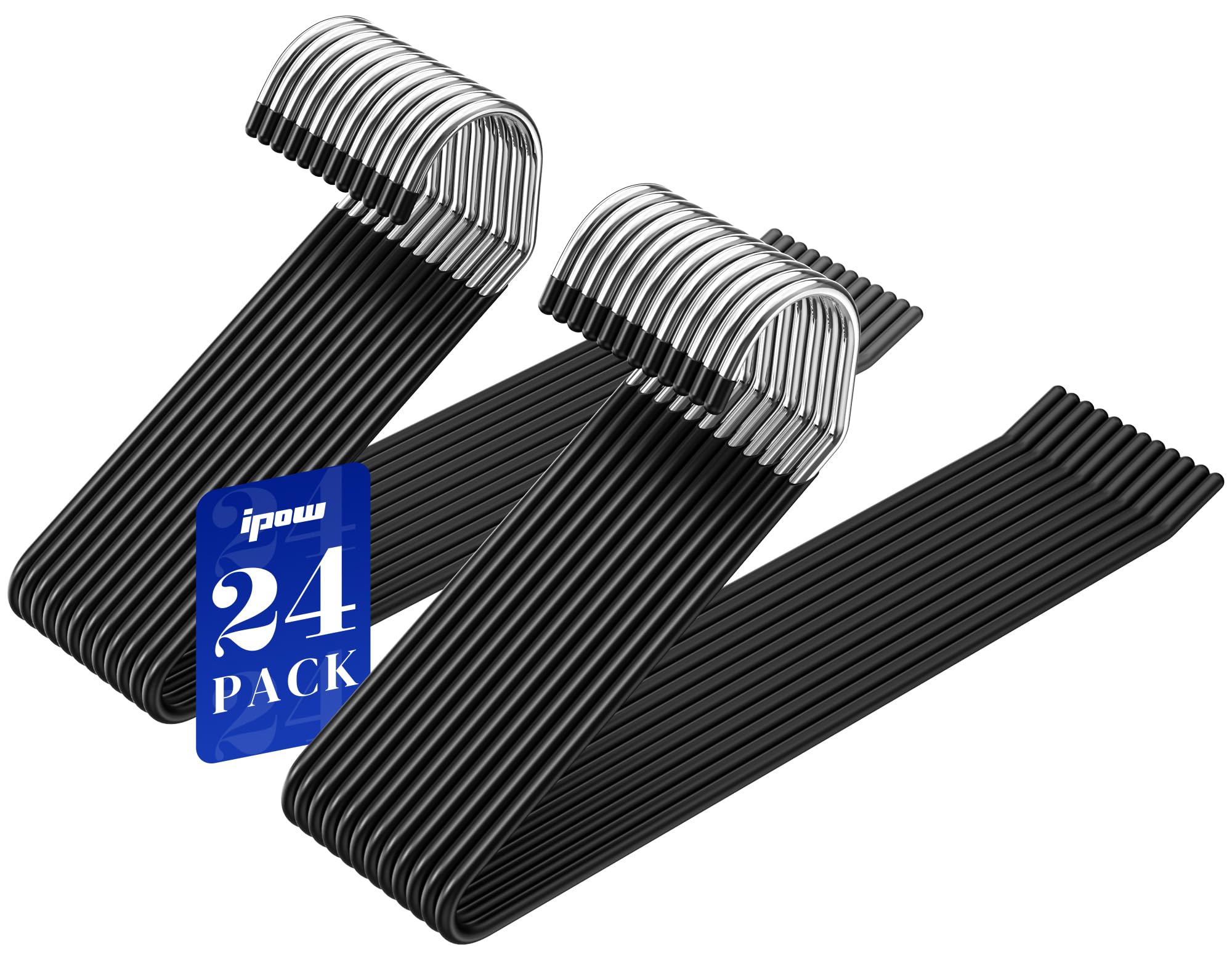 IPOW Hosenbügel, 24 Stück, robuste Kleiderbügel mit offenem Ende, Metall, Jeans, platzsparende rostfrei, verchromtes rutschfeste Gummibeschichtung, einfaches Schieben