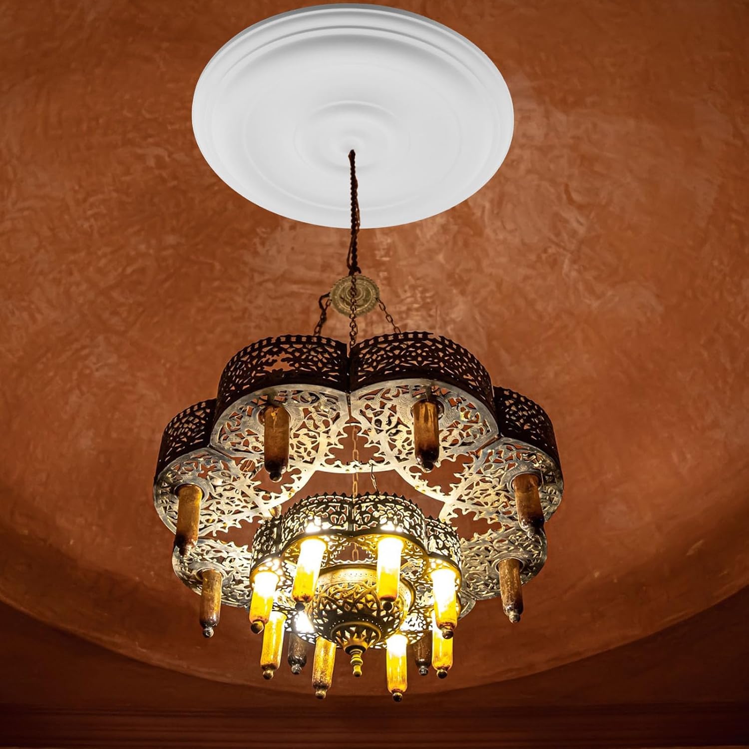 Wealrit White Decorative Ceiling Medallion Round Ceiling Light Medallion for Light Fixtures and Ceiling Fans 12" OD