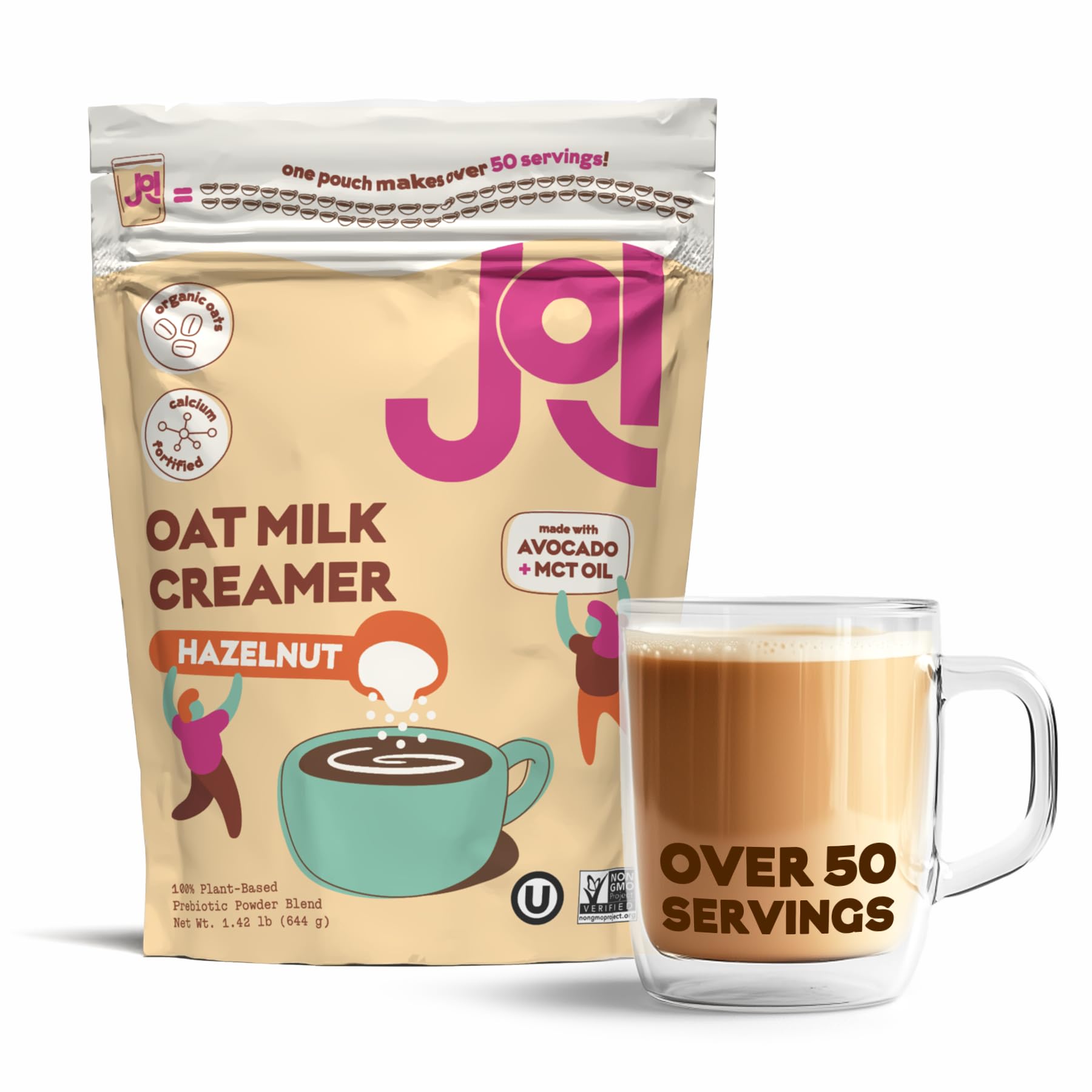 Oat Milk Coffee Creamer, Hazelnut by JOI - Makes over 50 servings. Vegan, Non-Dairy, Plant Based, Kosher, Shelf-Stable, Dairy Free, and Gluten-Free - Use for Coffee, Add to Smoothies & Tea or Make Your Own Oat Milk Creamer. Prebiotic, Superfood, Shelf-Stable, Barista, Fortified with Calcium. Only 4G of Sugar. Zero Gums, Perservatives, or Seed Oils.