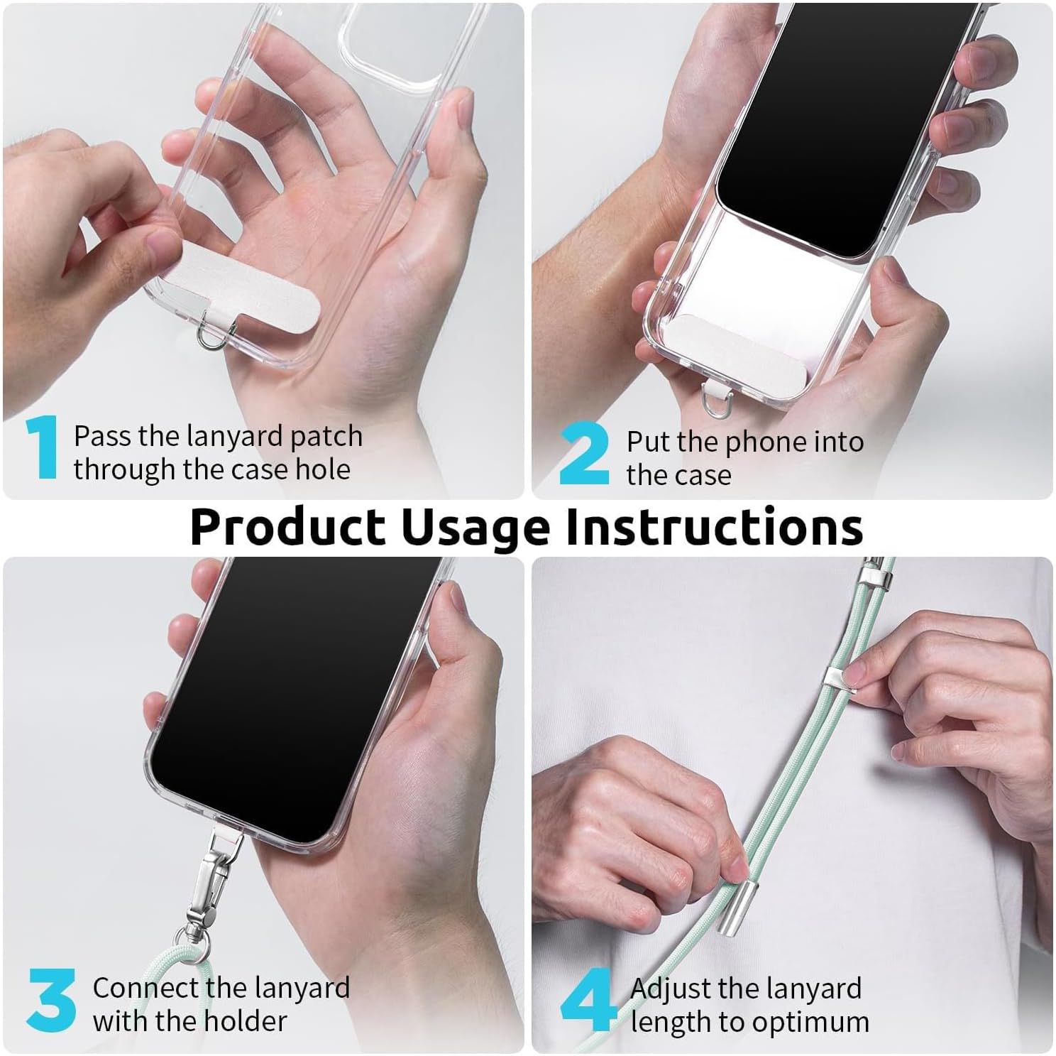 2-in-1 Phone Lanyard USB-C Charging Cable, 60W Fast Charge Braided Crossbody Strap, Adjustable Anti-Lost Cord