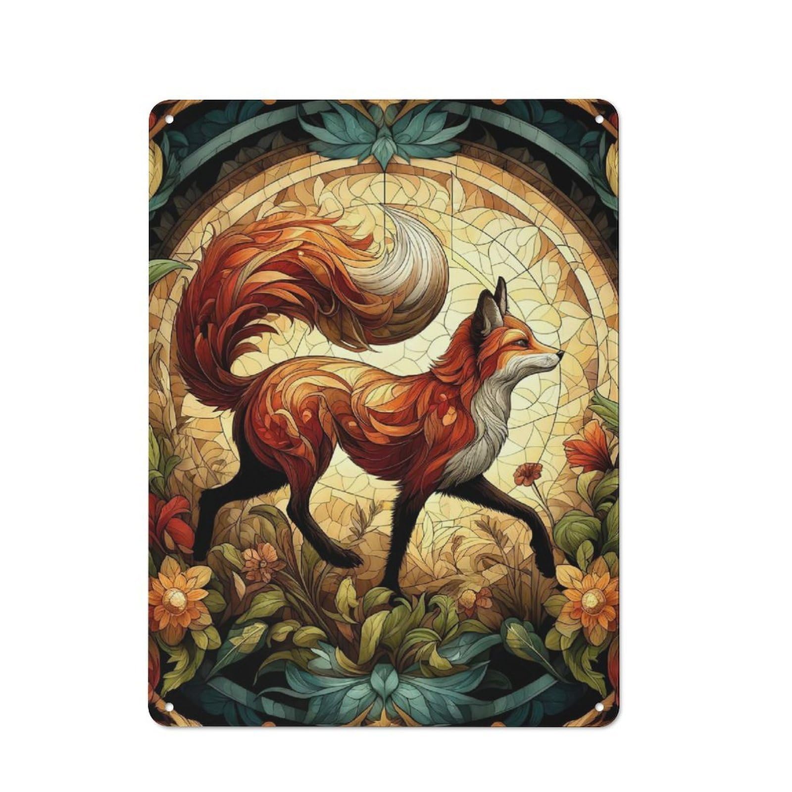 Junmoney Red Fox Majesty Tin Wall Plaque 40X30cm With For Guest Room Or Hallway, For Metal Sign Collectors, For Garage And Workshop Walls