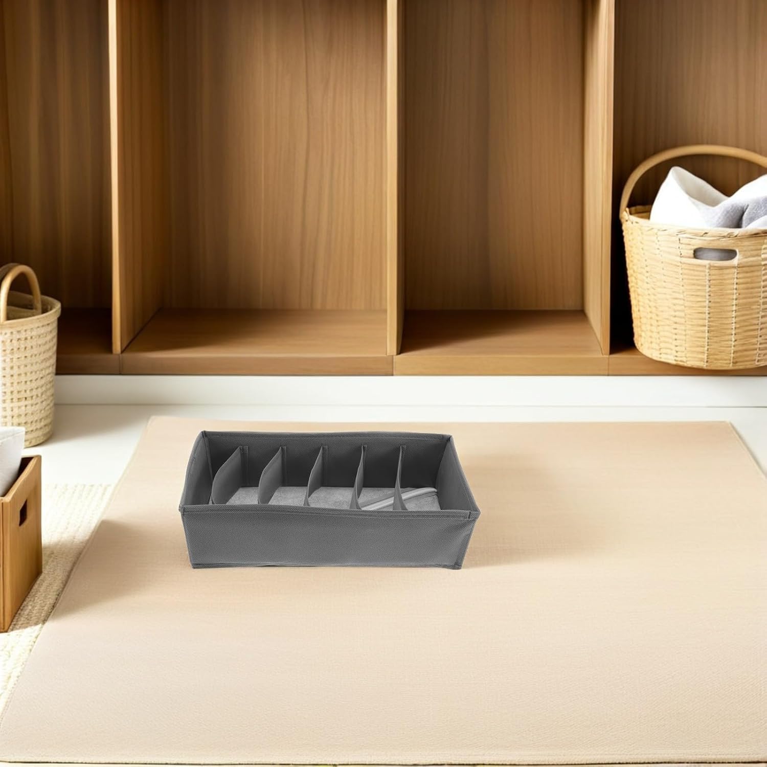 Drawer Versatile Fabric Organizer with Foldable 3pcs 6 Boxes Compartments for Storage Bins Contemporary Design, 13x6.3x3.8 Bras, Belts Socks Clothing for Bedroom and Travel