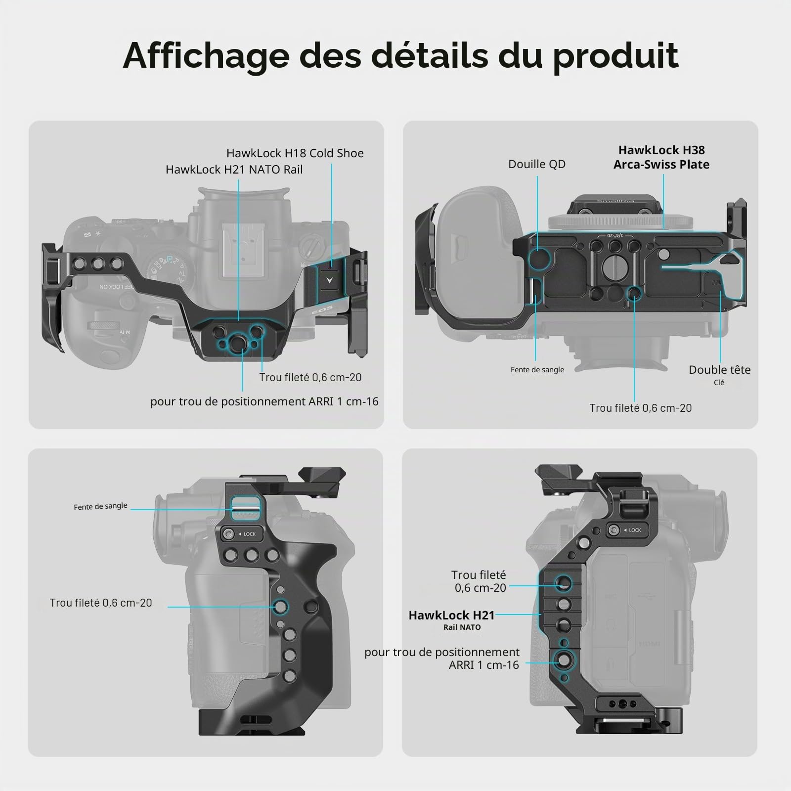 SMALLRIG R6 Mark II Cage pour Canon, Vidéo Making Camera Rig pour Canon R6 Mark II, avec Double Rails NATO Intégrés et Plaque de Dégagement Rapide pour Arca - 4159