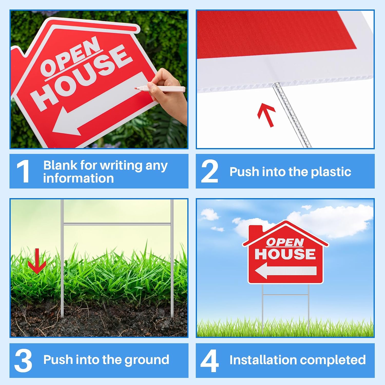 Pinkunn 43 Pack Open House Signs Kit for Real Estate, 3 Pcs 12 x 16 Inch Open House Signs with Metal Stakes, 10 Pcs Double Sided Directional Arrows and 30 Balloons for Agent Property Sales(Red)