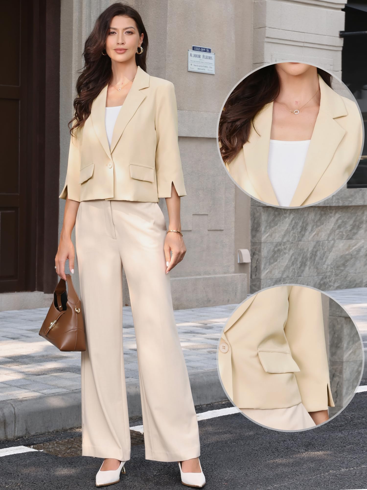 Allegra K Blazers Cortos para Mujer Chaqueta de Traje Informal de Negocios con 1 Botón y Cuello de Solapa y Manga 3/4