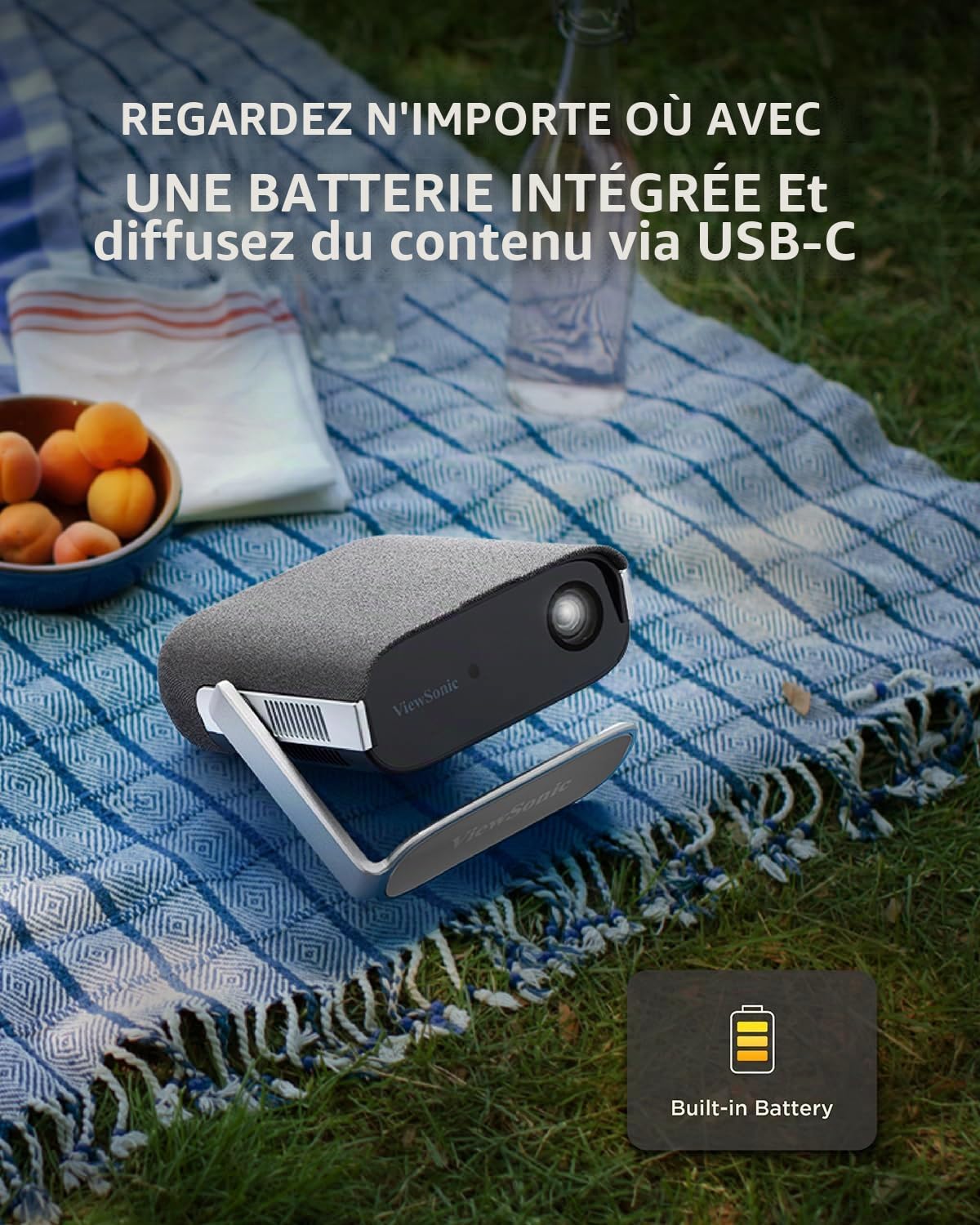 ViewSonic M1 Max Projecteur LED intelligent portable, Full HD 1080p, Google TV, projection 360°, 200 ANSI lumens, batterie intégrée avec 2 heures de temps de lecture, mise au point automatique