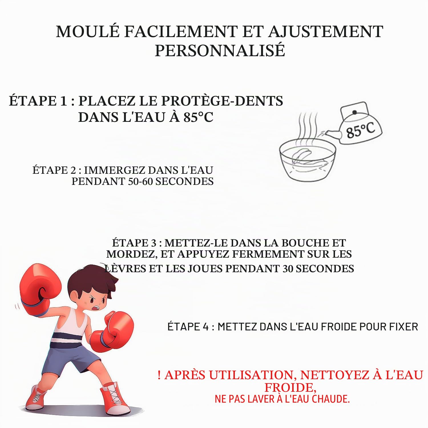 3 Pièces Protège Dents Sport Enfant, Moulable Bouclier de Gomme, avec Étui Portable Transparent, Protéger Dents, pour Sports de Contact, Rugby, Arts Martiaux, MMA, Boxe, Hockey (6 à 12 Ans)