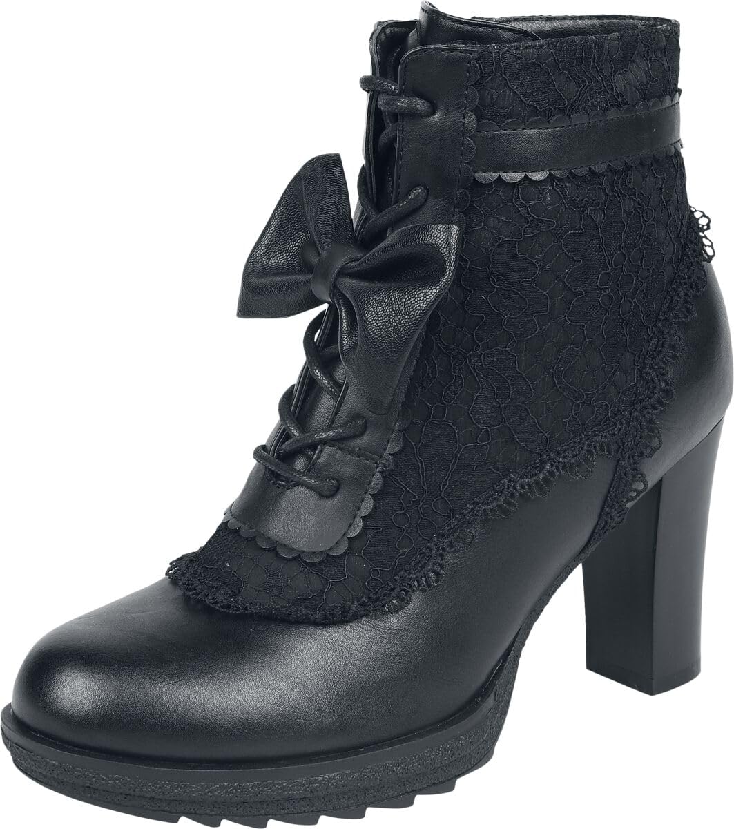 Gothicana by EMP Damen Schwarze High Heels mit Zierschleife, Reißverschluss und Schnürung