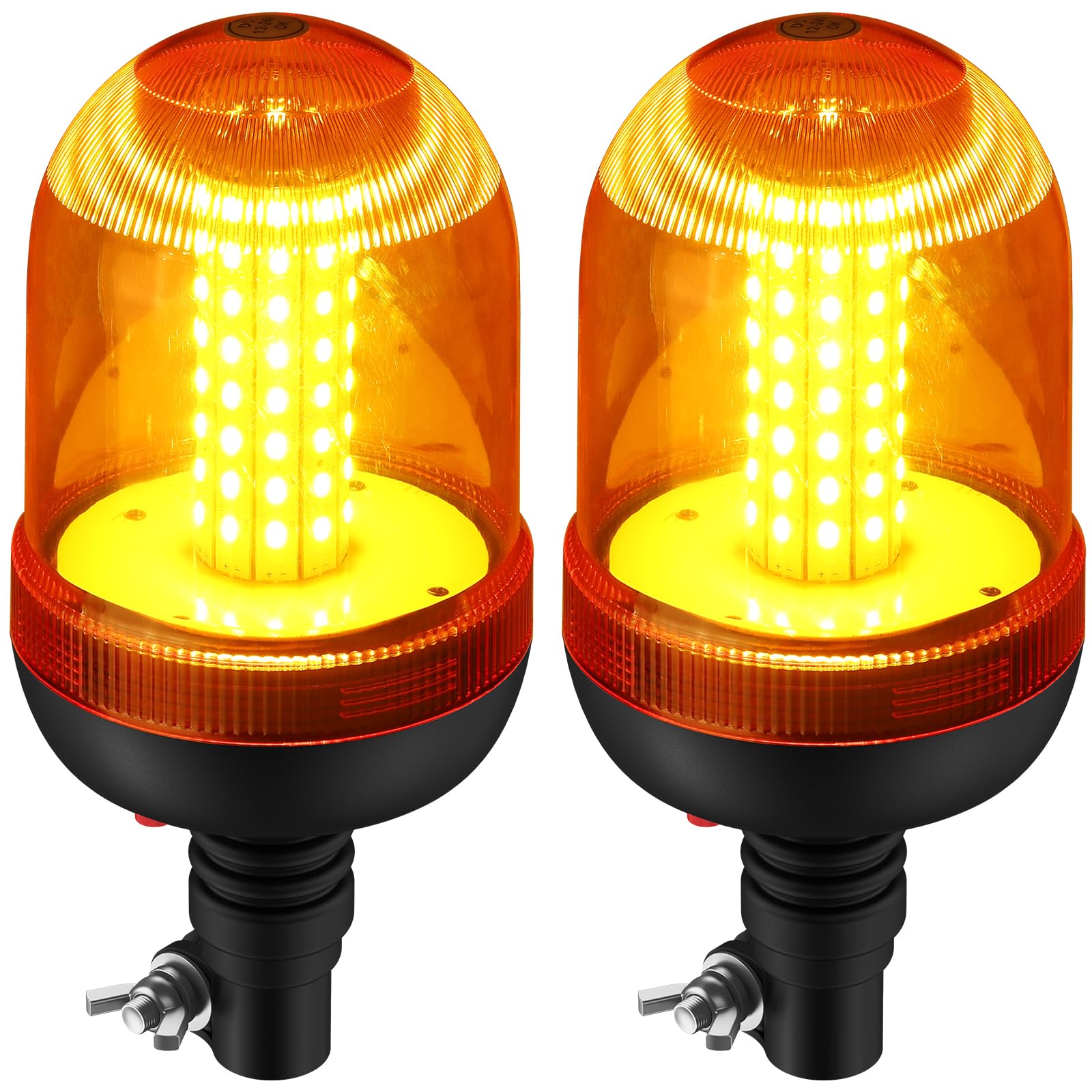 Justech 2 Pezzi Lampeggiante Stroboscopica 80LED 12V 24V Impermeabile con 3 Modalità Illuminazione Rotante Segnalazione Palo DIN Arancione di Emergenza per Rimorchio Trattore Camion