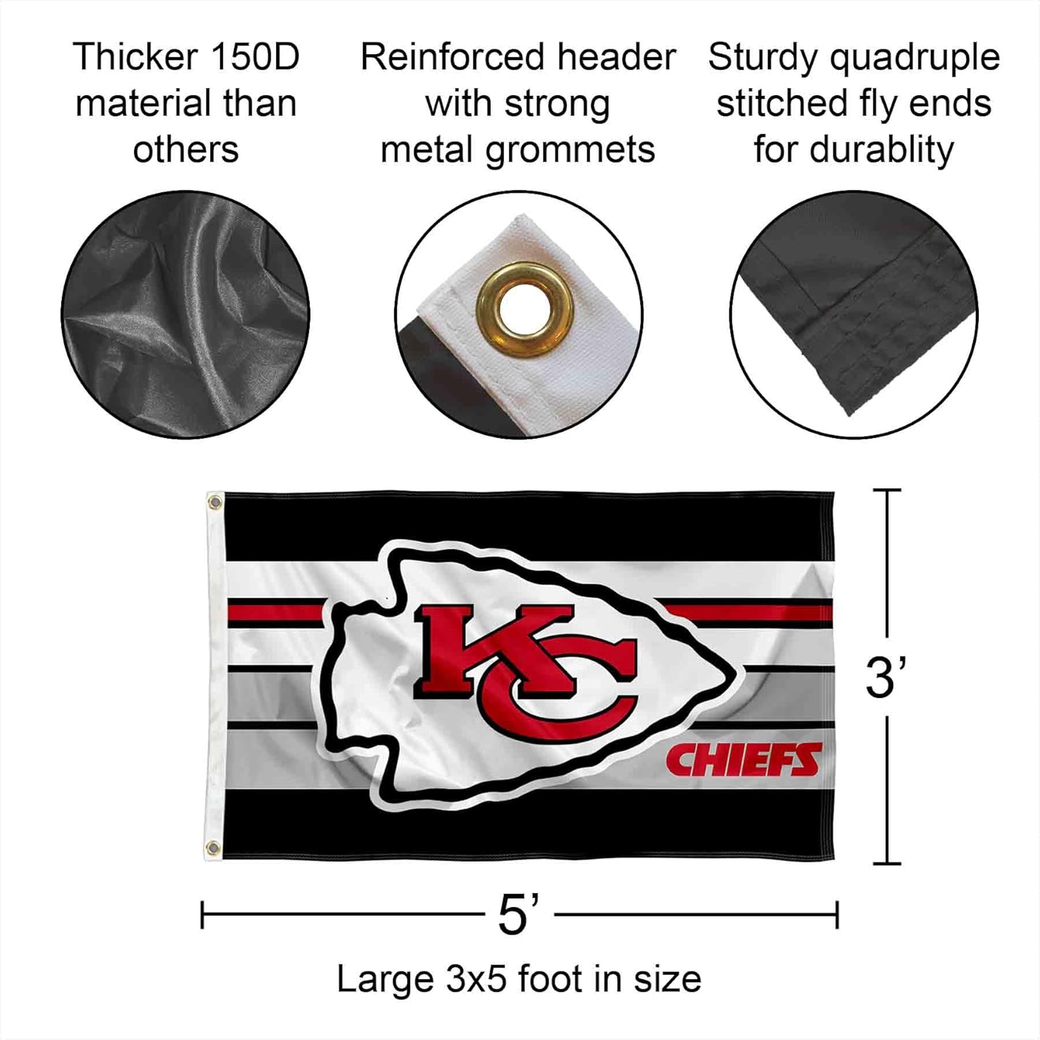 Kansas City Chiefs Retro Stripes Large 3x5 Flag - Image 2