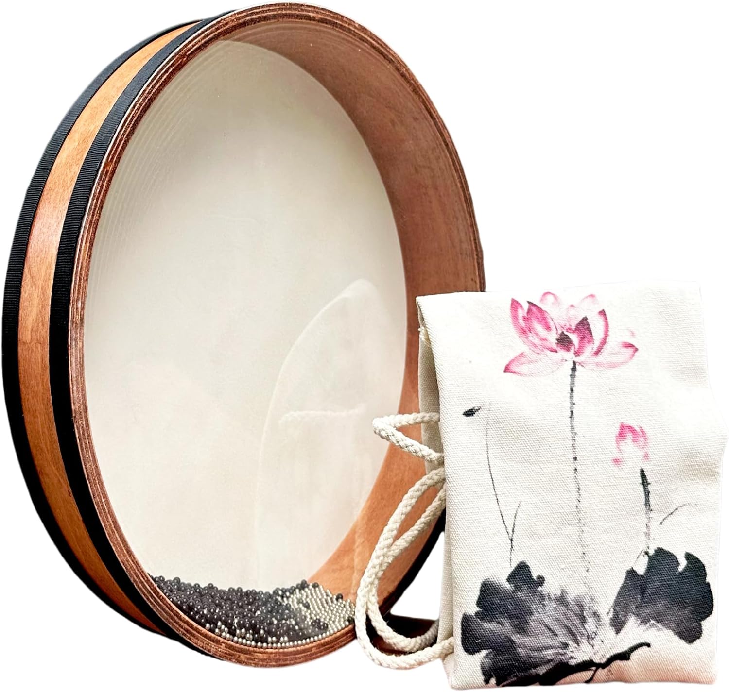 TAOSKNE 12-Inch Ocean Drum, Wooden Sheepskin ，Music Healing Instrument,Sonic Energy Wave Drum， Yoga Meditation,Release Pressure（Comes With Lotus Backpack）