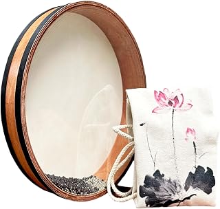 TAOSKNE 12-Inch Ocean Drum, Wooden Sheepskin ，Music Healing Instrument,Sonic Energy Wave Drum， Yoga Meditation,Release Pressure（Comes With Lotus Backpack） ﻿