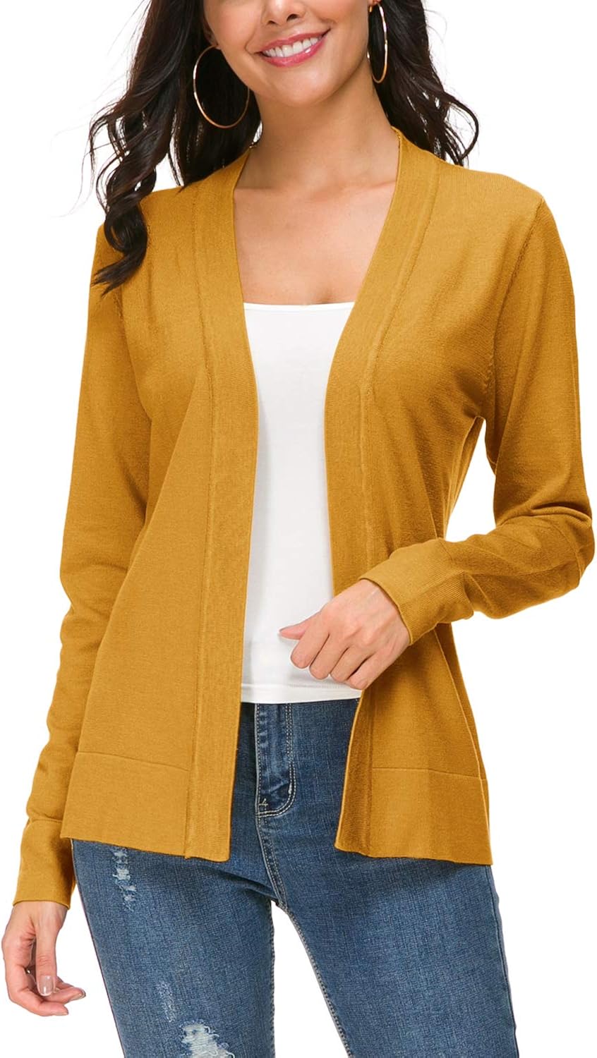 Urban CoCo Women's Long Sleeve Open Front Knit Cardigan Sweater Small Mustard