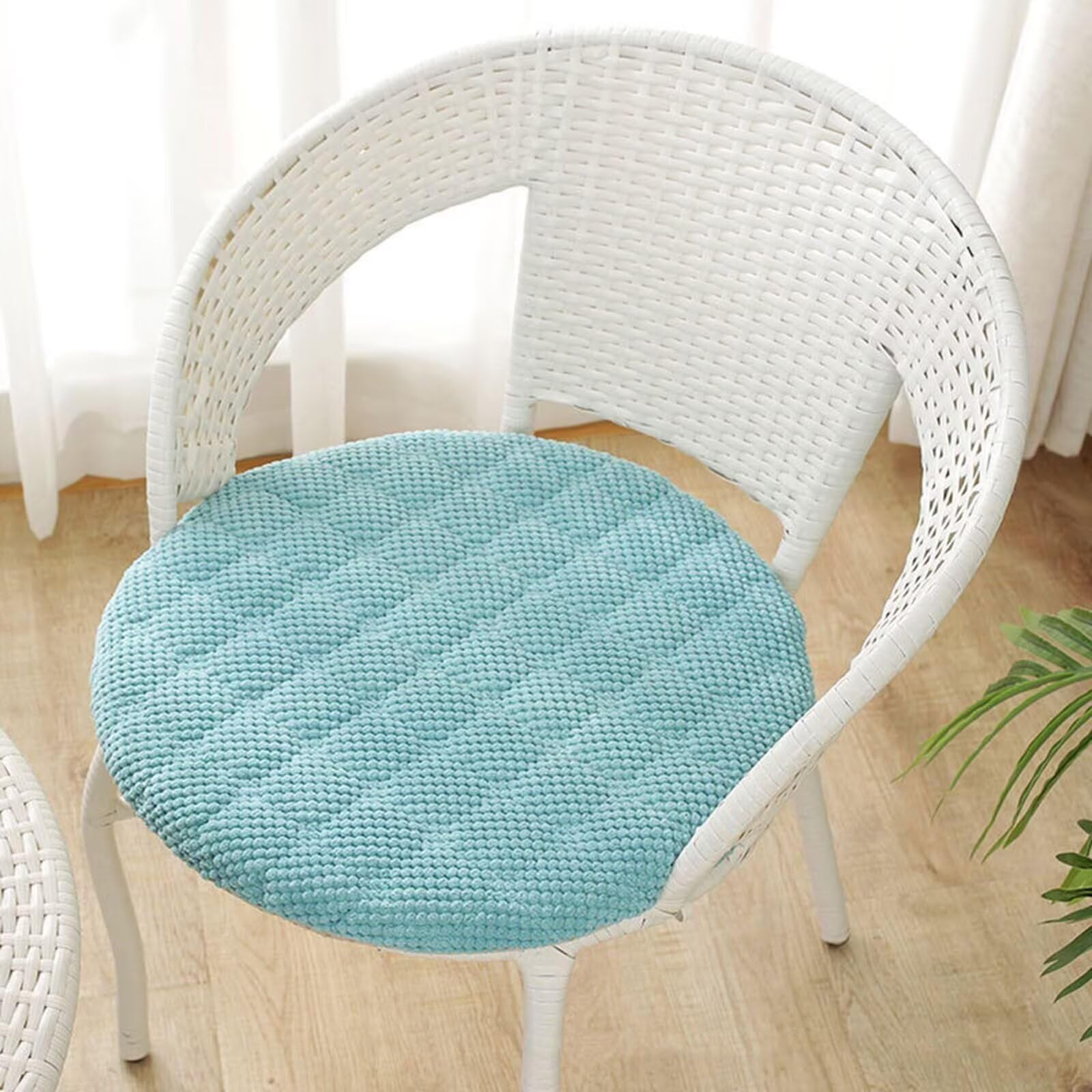 40cm Round Chair Cushions Set of 4, Light Blue Corduroy Seat Cushions with Zip, Washable Non-Slip Desk Chair Pads, Soft Foam Seat Pads for Dining Chairs, Kitchen, Office