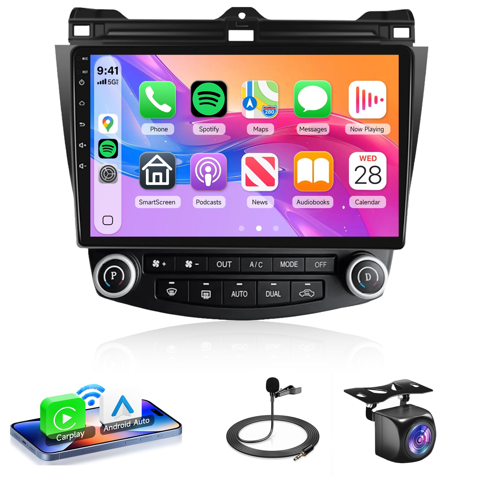 4Core 4G+64G Android 13 Car Radio Stereo for Honda Accord 2003 2004 2005 2006 2007, Rimoody Wireless Carplay Android Auto GPS 5G-WiFi Bluetooth 5.0