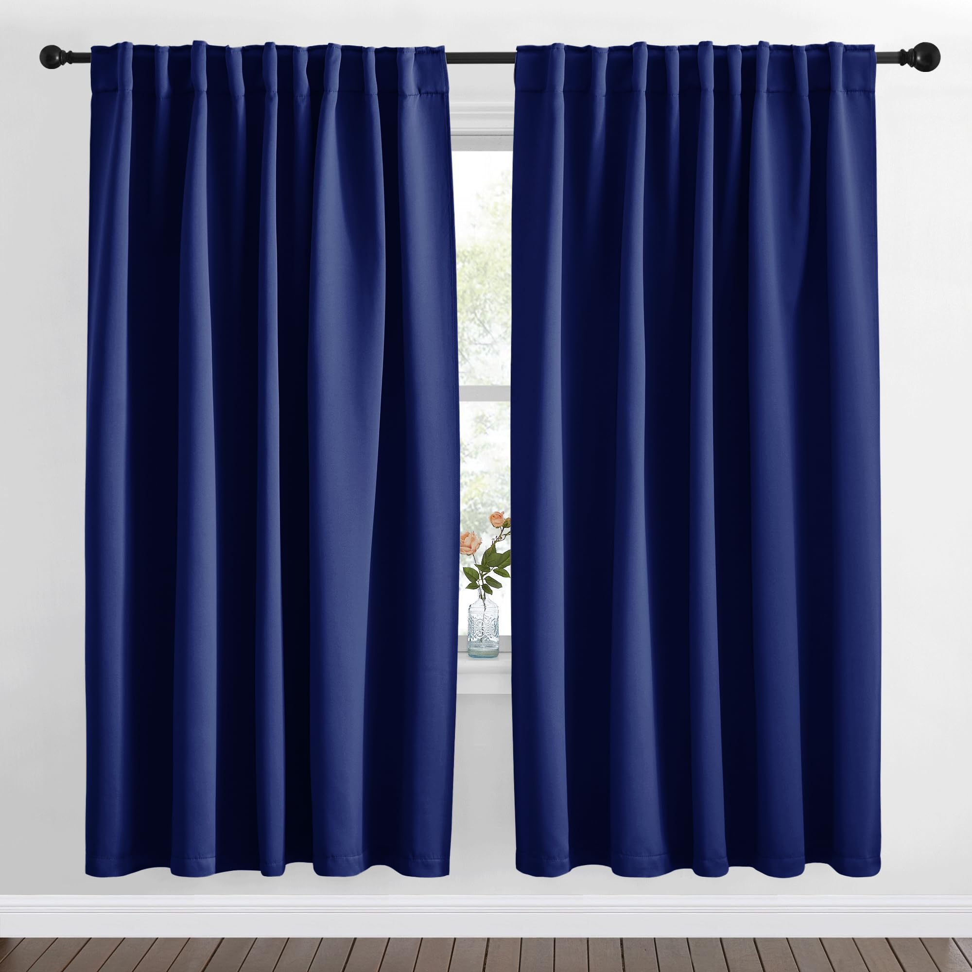 NICETOWN Blackout Curtain Panels Window Draperies - (Royal Blue Color) 70x72 inch, 2 Pieces, Insulating Room Darkening Blackout Drapes for Bedroom