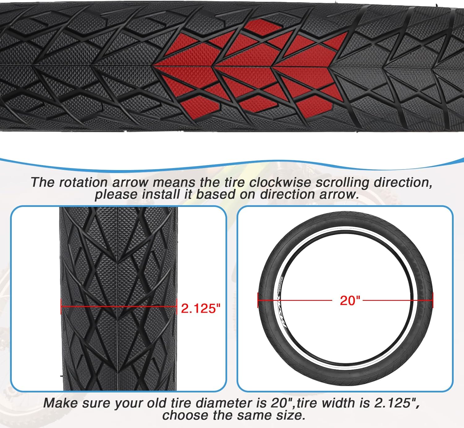 ZUKKA Bike Tire 20x1.75/20x2.125/24x1.75/26x1.75/27.5x1.75 Inch Replacement Bike Tire for Mountain Bike Cruiser Bike