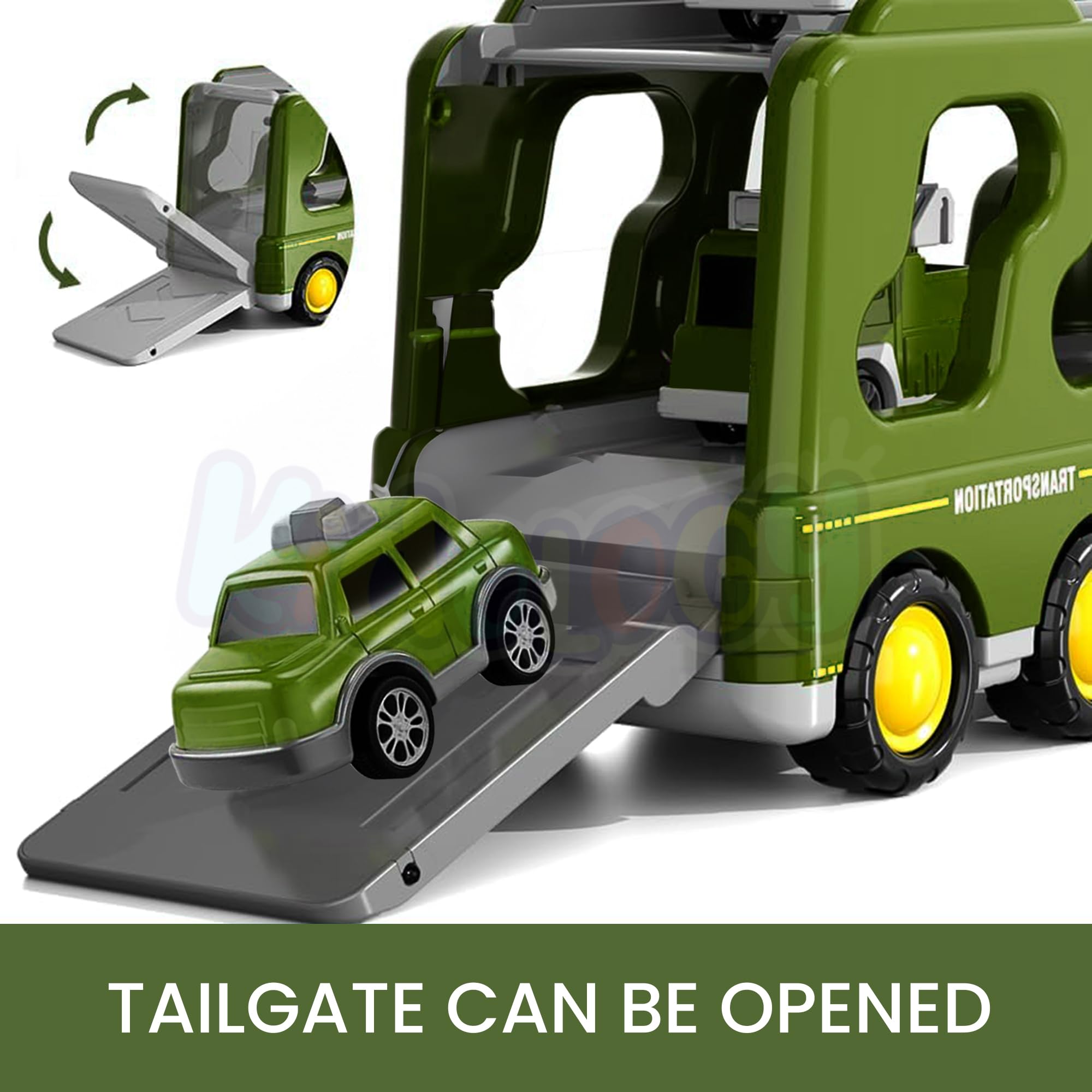 Kidology 5-in-1 Friction-Powered Military Army Truck Toy Set with Music β Montessori Educational Transport Carrier Vehicle Toy for Boys & Girls, Fun Birthday Gift for Kids Ages 3+ 4
