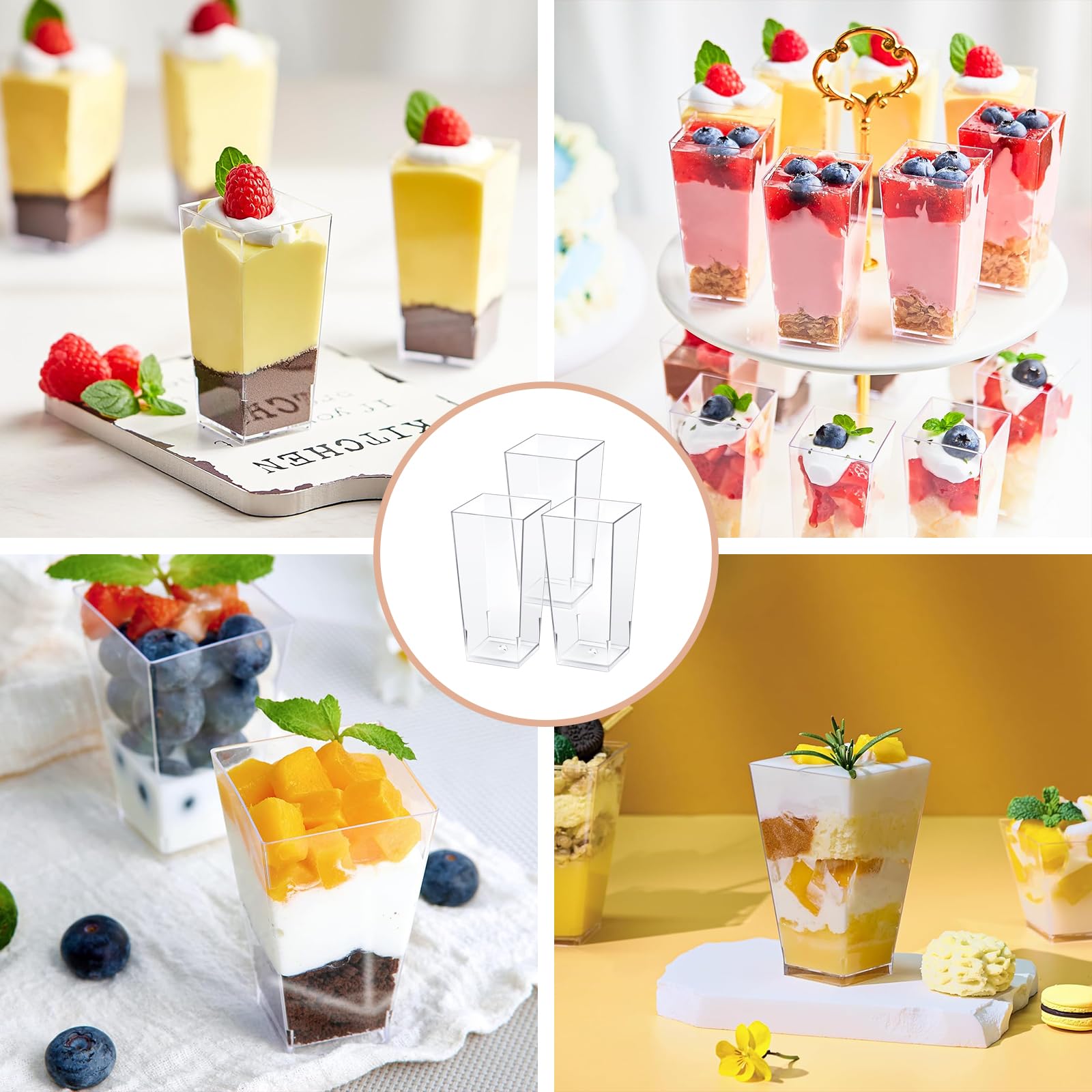 Mini-Dessertbecher, groß, transparent, quadratisch, Kunststoff, Käsekuchen, Shooter für Vorspeisen, Desserts, Mousse, Schokolade, 560 Stück