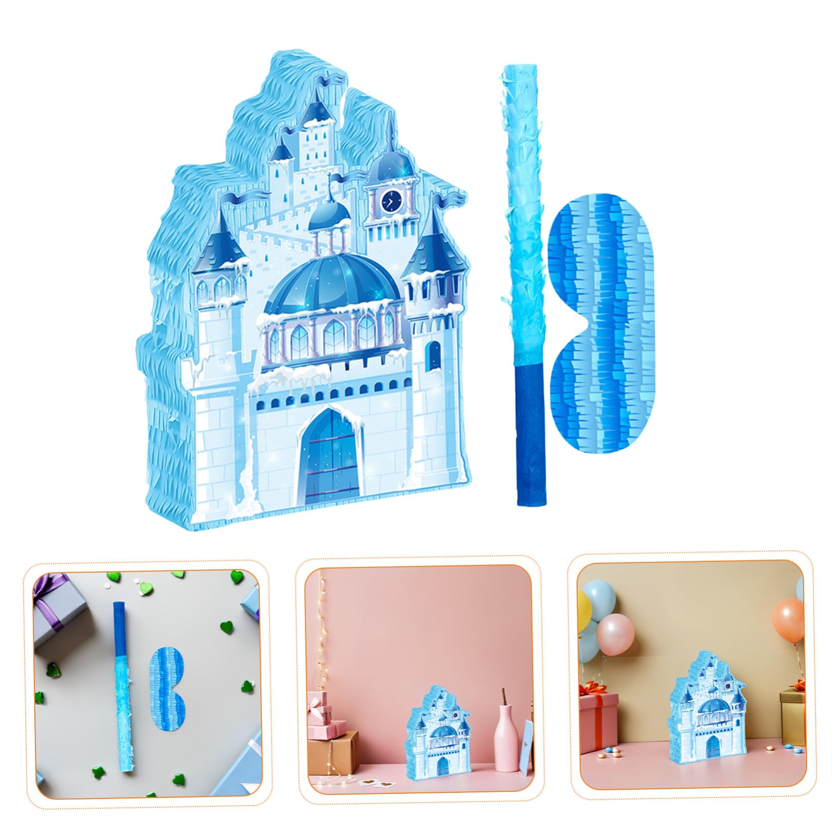 BESTonZON Weihnachts Piñata Schloss aus Papier mit Augenabdeckung und Stab Einfach Aufzuhängen Lebendige Winterdekoration für Kindergeburtstag und Schulfeiern