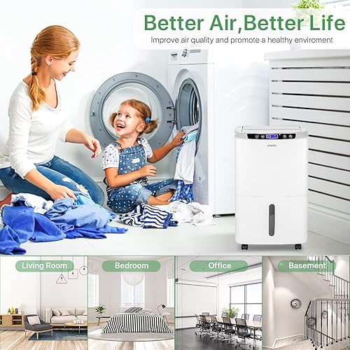 Miniatura 5 de Waykar Deshumidificador Energy Star 2025 de 2000 pies cuadrados para sótano, compresor inteligente de 34 pintas deshumidificadores para el hogar con