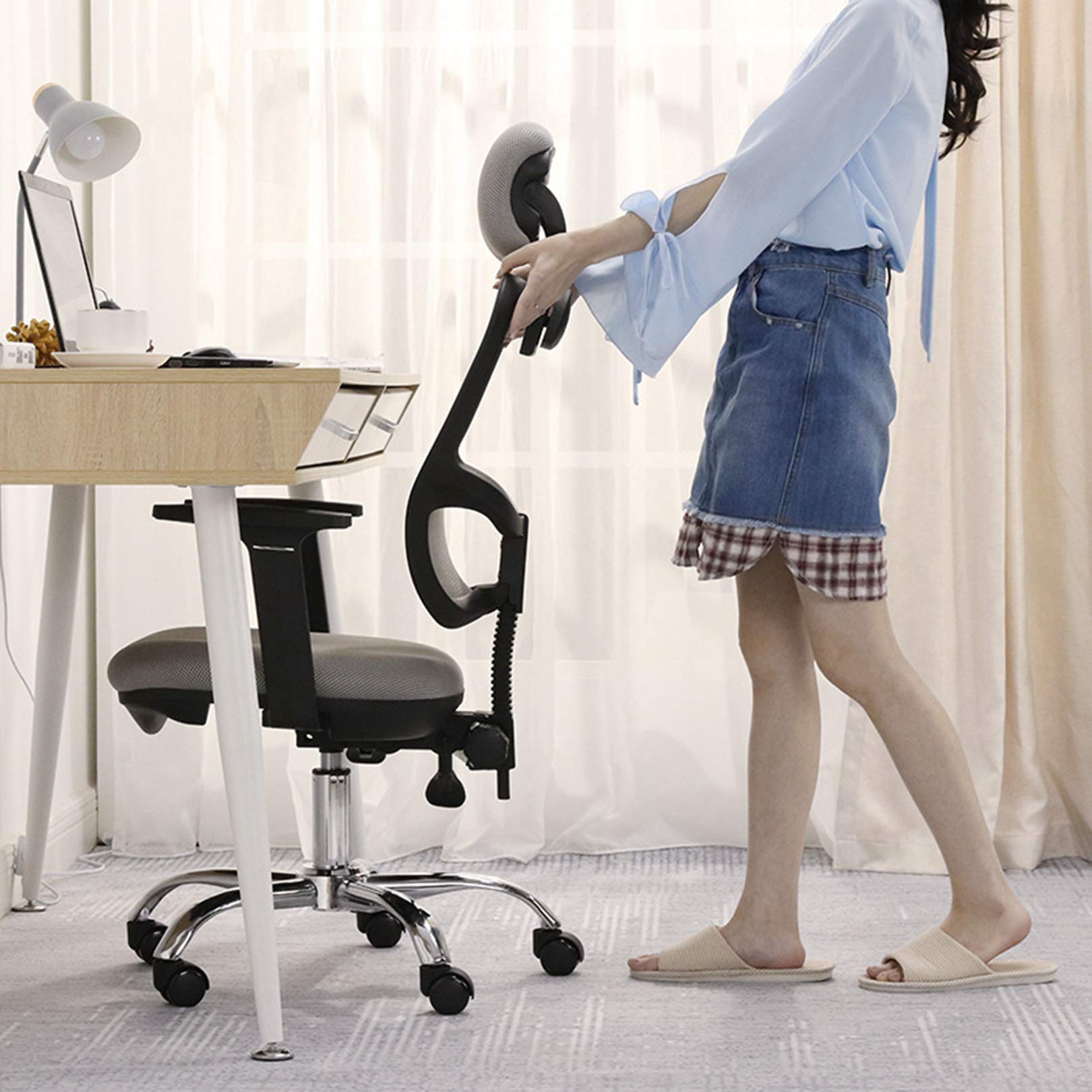 Krzesło obrotowe do biura domowego Ergonomiczne krzesło biurowe Siatkowe krzesło komputerowe z podparciem lędźwiowym Podłokietnik Obrotowy regulowany fotel biurowy z wysokim oparciem