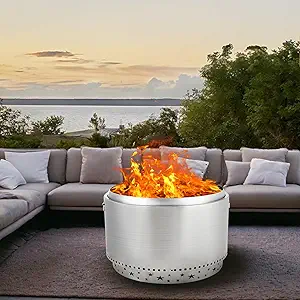 27" Smokeless Fire Pit with Air Switch, Wood Burning Portable Stainless Steel Outdoor Firepit with Fixed Stand & Stove Hook, Ash Pan, for Camping Backyard Patio Picnic, H: 20 in, 33 lbs