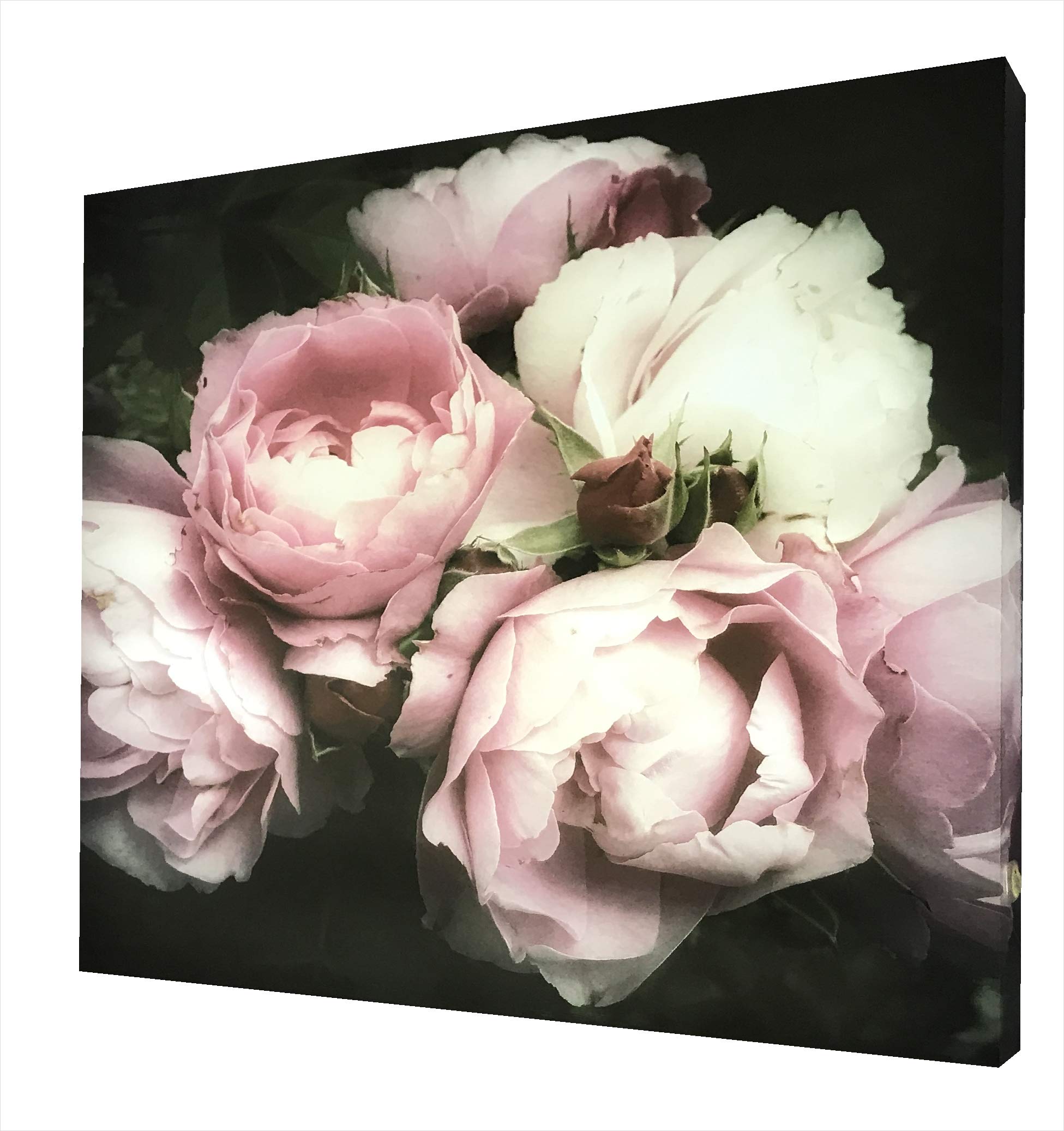 Roses lumineuses LED contre ambiance terne bouquet méthacrylate 60cm