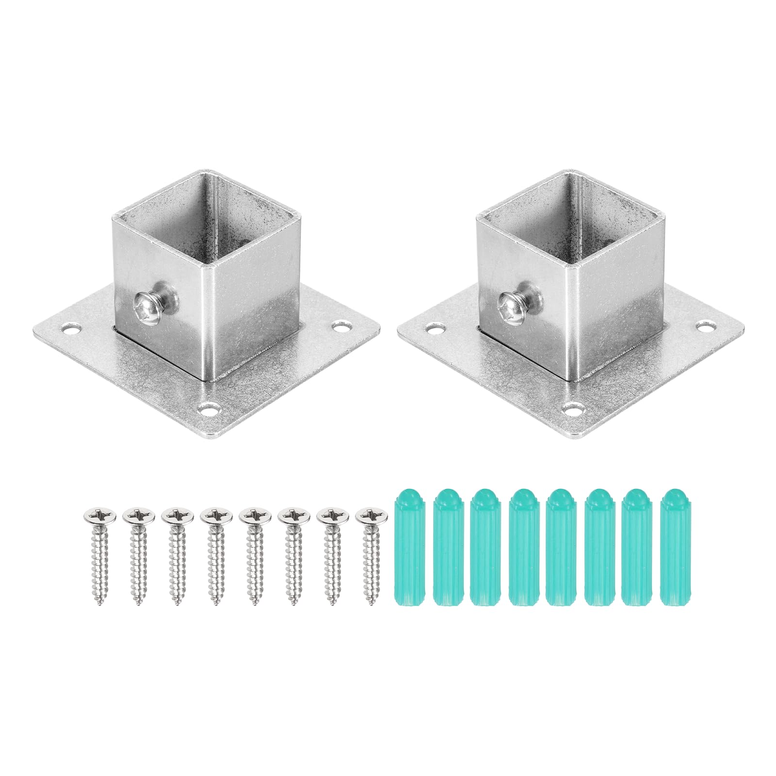 sourcing map 2Pcs Square Post Base for 1.2x1.2 Posts Fittings, 1.9mmT Stainless Steel Flange Bases Deck Post Brackets Heavy Duty for Deck Fence Railing Handrail Mounting โ image 1