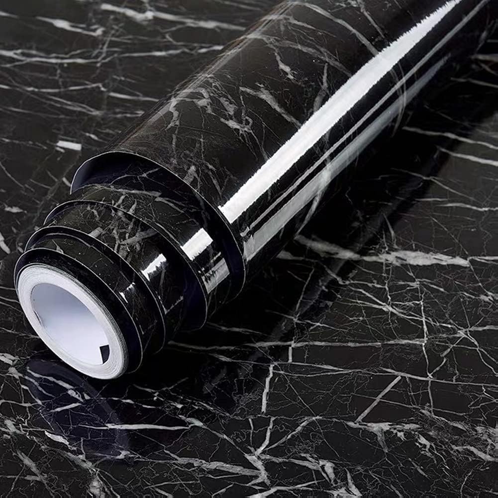 Yancorp 24"x394" Black Contact Paper White and Black Peel and Stick Wallpaper Marble Stick on Kitchen Counter Tops Self Adhesive Removable Wallpaper