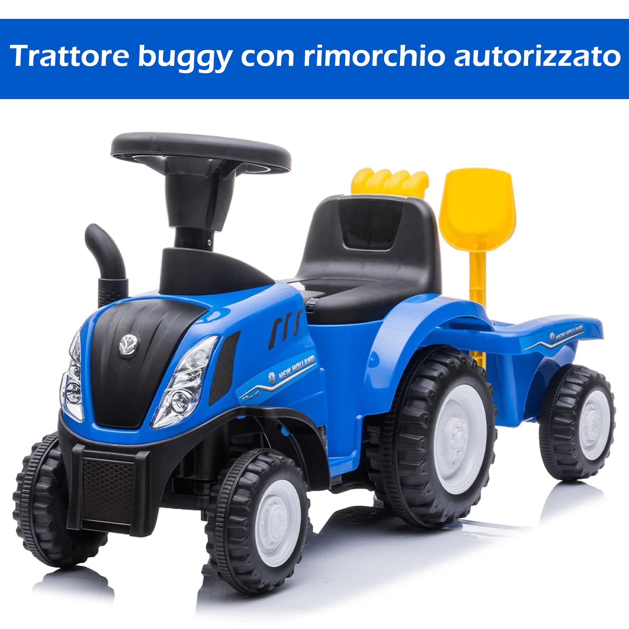COIL Traktor New Holland samochód z przyczepą, licencjonowany wózek spacerowy z szuflą, wysokiej jakości zabawka z tworzywa sztucznego, do siedzenia na górze, niebieski