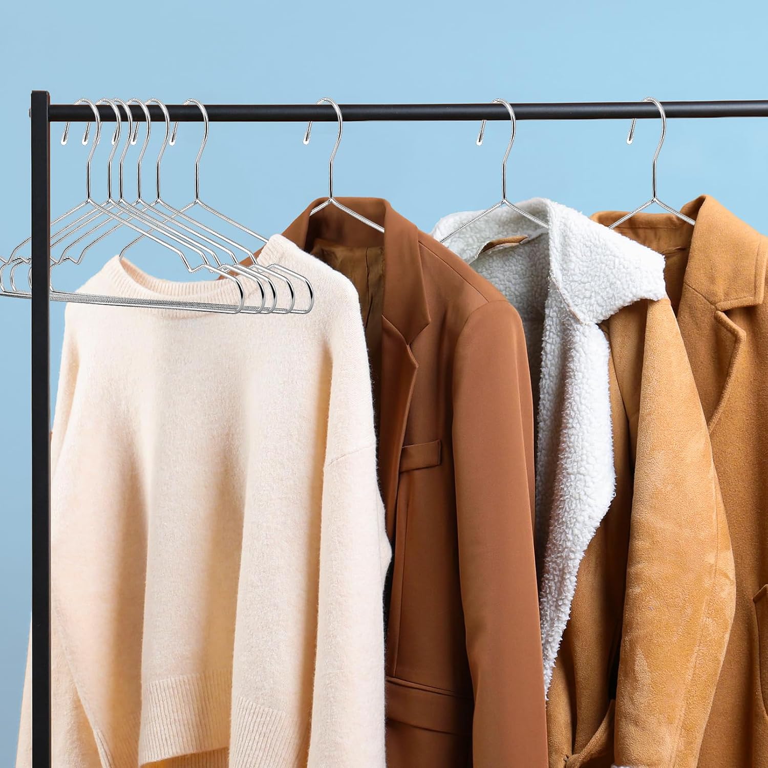 30 Pack Wire Hangers, 16.5 Inch Metal Clothes Hangers, Stainless Steel Coat Hanger with Non Slip Notch, Heavy Duty Closet Hanger Ultra Thin Space Saving for Hanging Coats Shirts T-Shirt