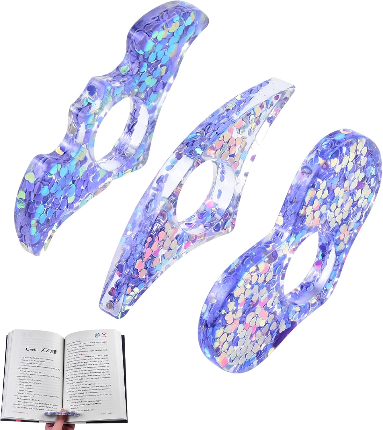 3-Piece Resin Thumb Page Holder – Pearlescent Purple Color Pattern – Bookmark & Book Opener – Gift for Readers 3-Piece Resin Thumb Page Holder – Pearlescent Purple Color Pattern – Bookmark & Book Opener – Gift for Readers