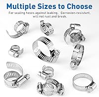 Vista 4 de Abrazadera de manguera de acero inoxidable 304, 20 piezas surtidas de rango ajustable, abrazadera de manguera de engranaje helicoidal de 0.39 a 0.63