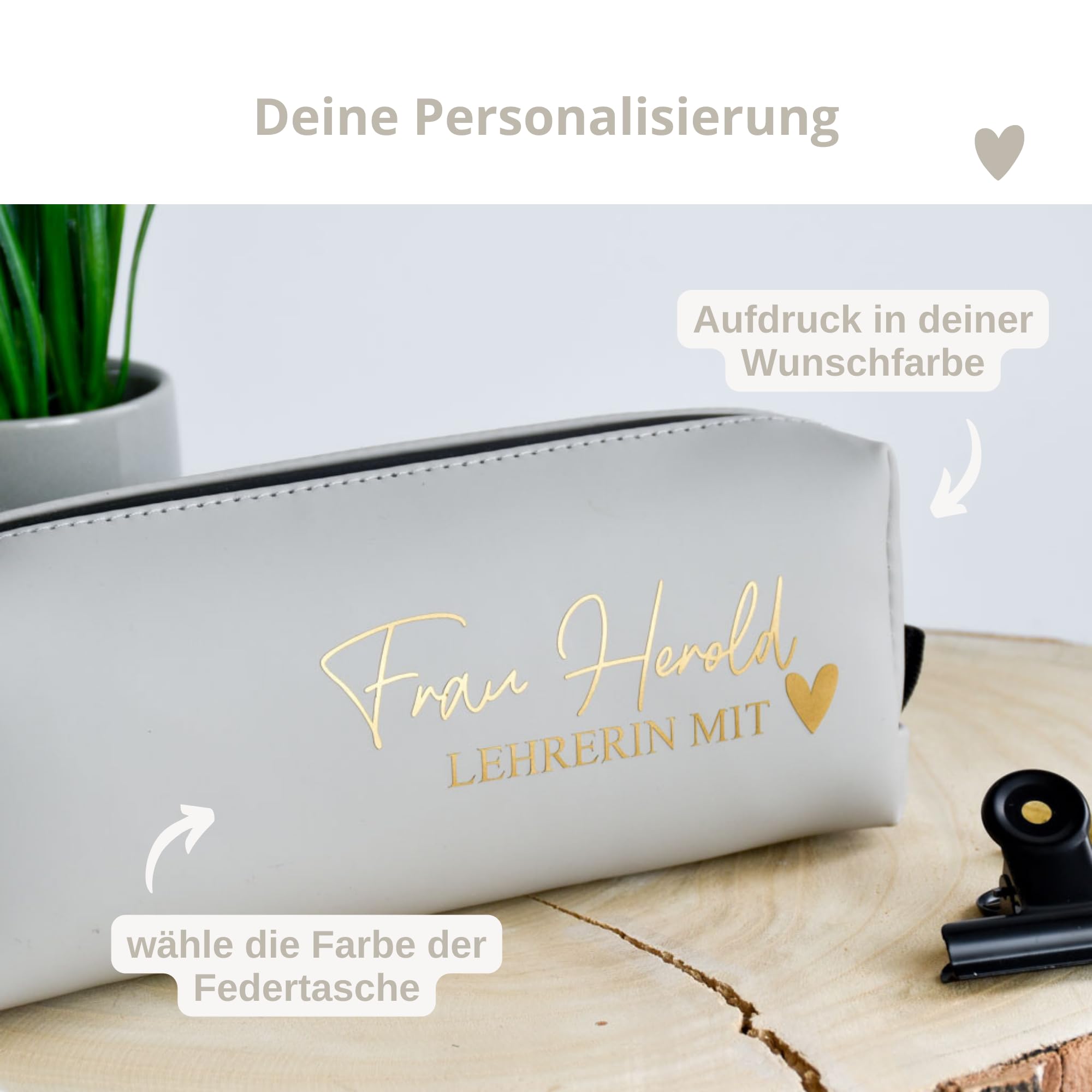 Personalisierte Federtasche | mit dem Namen der "Lehrerin mit Herz" 2 | Geschenkidee zum Abschied | Mäppchen | recyceltes Federmäppchen Geschenk zum Abschied