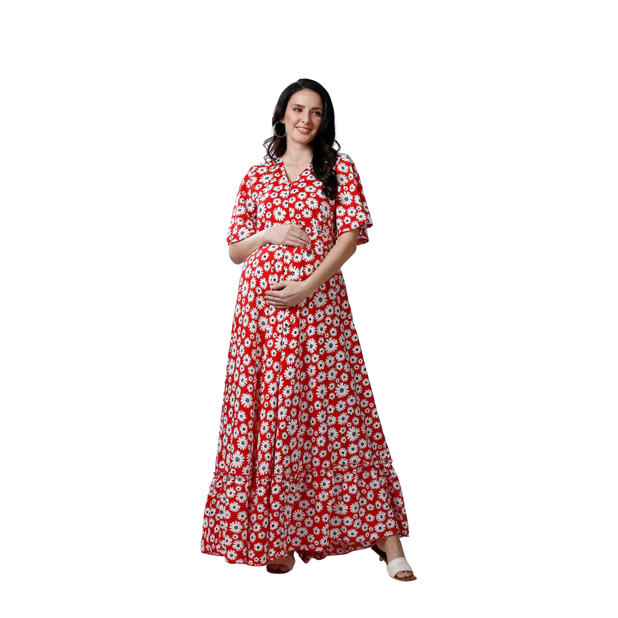 Womens Floral Maternity Dress|Red-picture-12