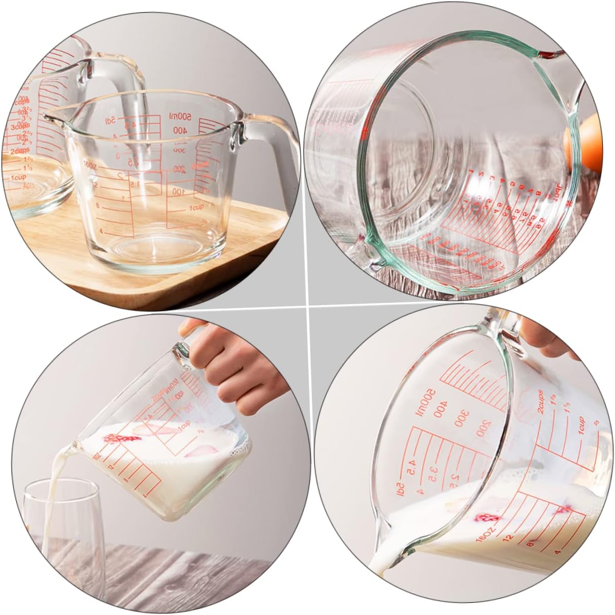 OUNONA Capacity Heat Resistant Glass Measuring Cup with Scale Graduated Kitchen Cup for Baking Milk Juice and More Household Measuring Tool