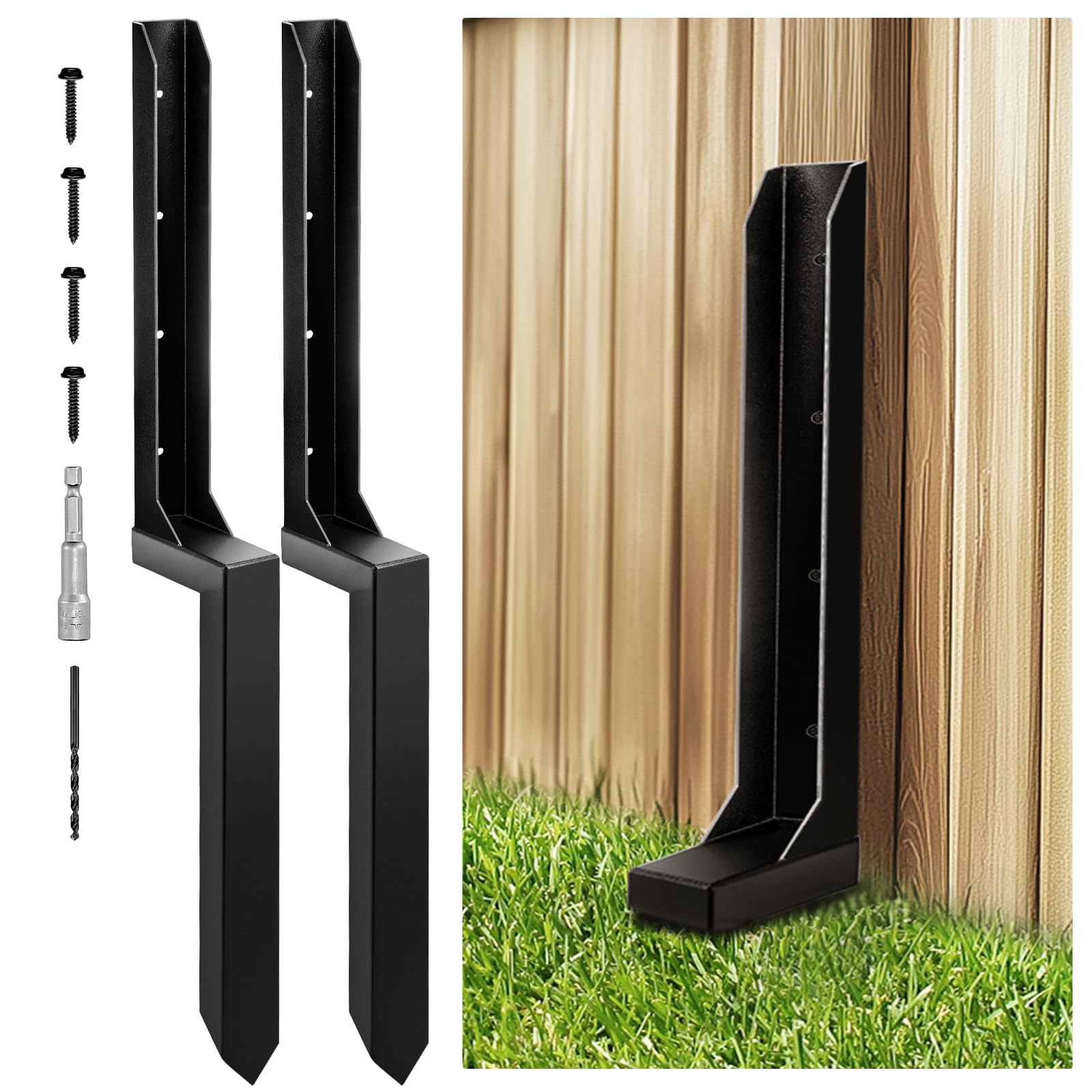 GreenWhim 2 Pack Fence Post Repair 85cm (33.5") One-Piece Heavy Duty Fence Post Repair Spike Ground Spike for Reinforcing Damaged or Broken Wooden Posts