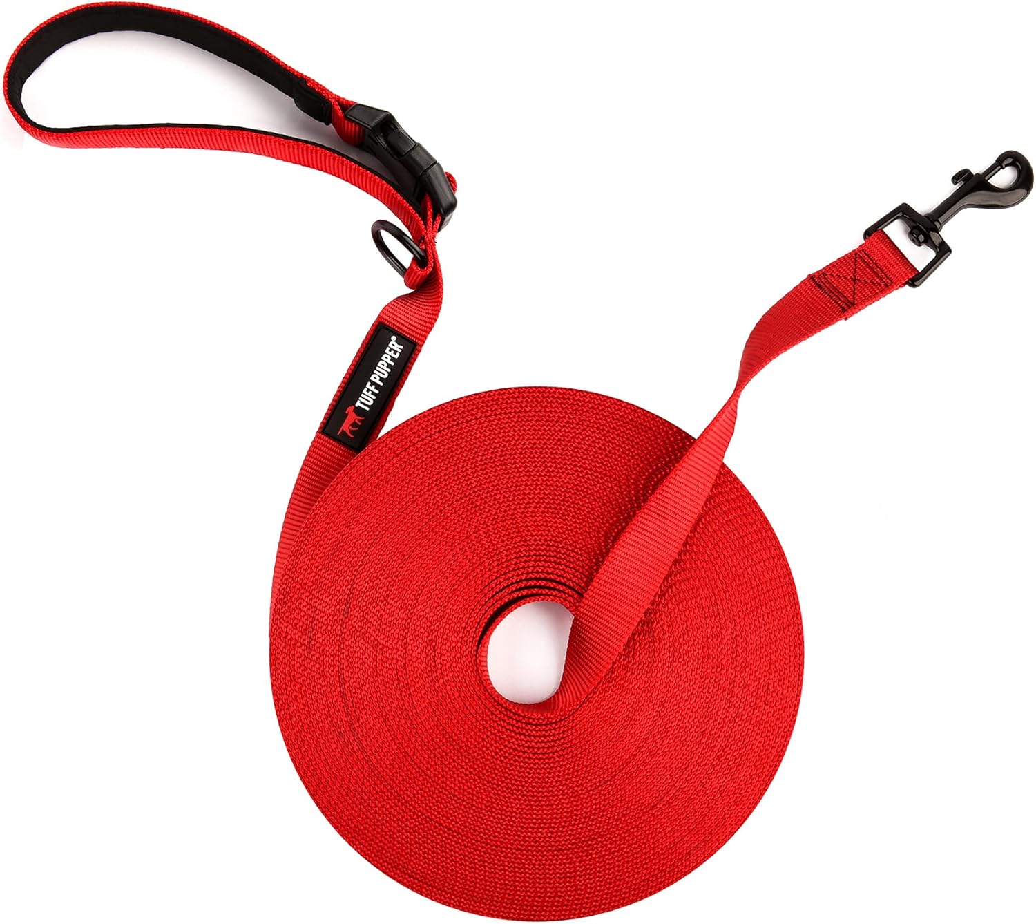 Tuff Pupper Heavy Duty Long Dog Leash | 50 Foot | Buckle Handle | High Visibility Nylon Webbing | Rust Resistant Swivel Clip