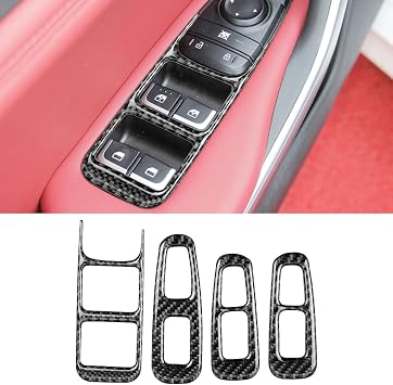 RUIANTE Compatible with Carbon Fiber Center Consoles Window Rising Control Panel Cover Trim Interior Car AUT Accessories for KIA Stinger GT 2019 2020 2021 2022 2023 4pc Black