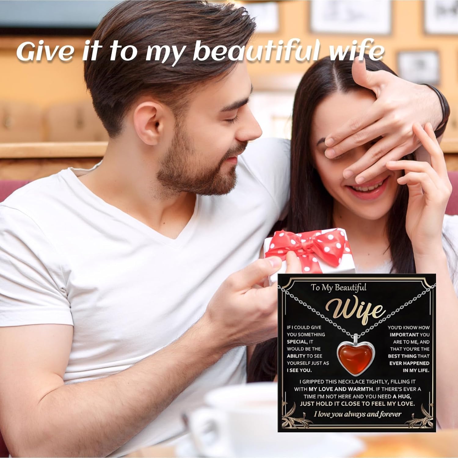 To My Wife Necklace from Husband Gold Heart Necklaces Red Heart Rhinestone Pearl Pendant Necklace for Women Valentines Birthday Anniversary Jewelry I Love You Gifts for Wife - Image 5